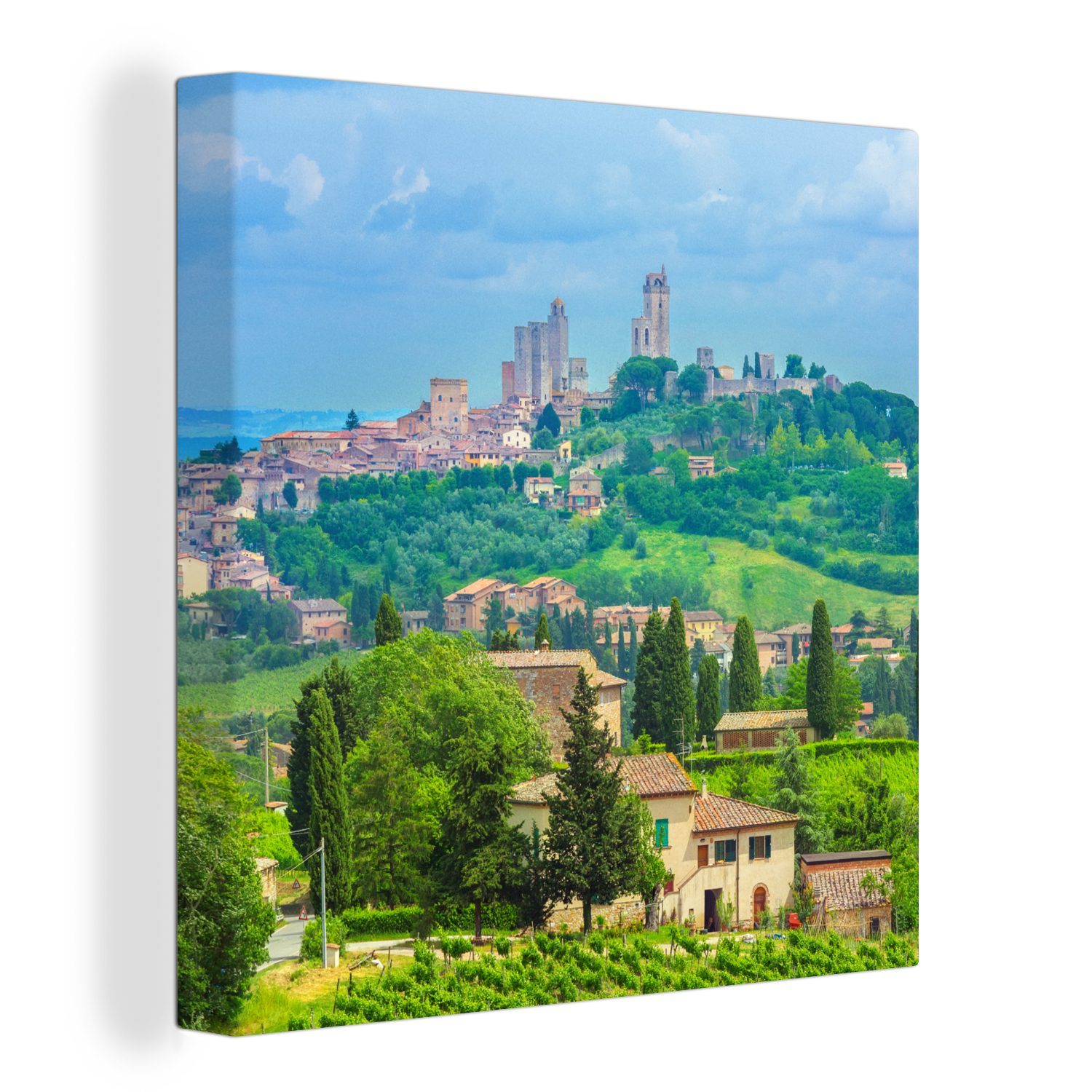 OneMillionCanvasses® Leinwandbild Die Hügel von San Gimignano in der Toskana, (1 St), Leinwand Bilder für Wohnzimmer Schlafzimmer