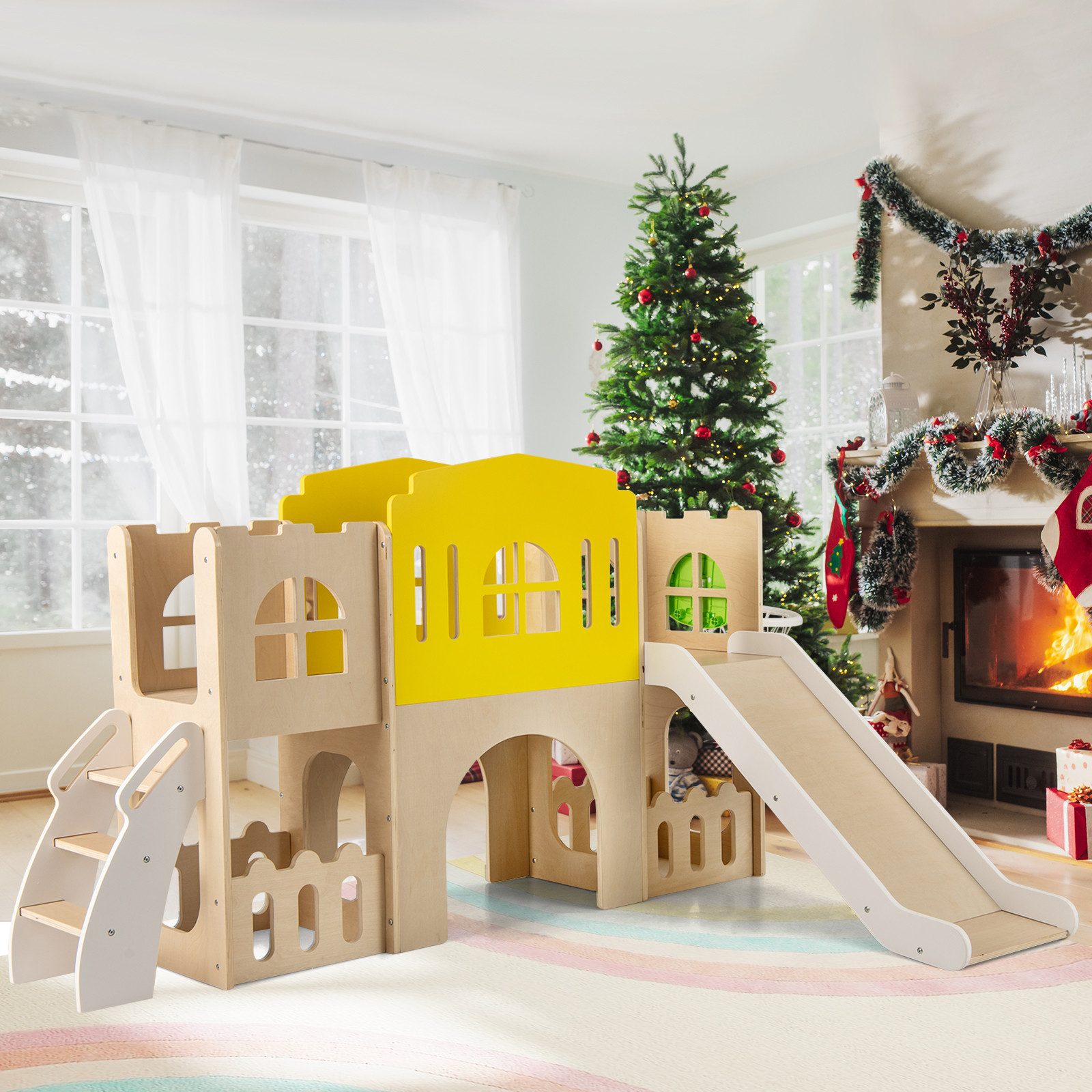 COSTWAY Rutsche, (1-tlg), Kinderrutsche, Holz Spielplatz, Klettergerüst, In günstig online kaufen