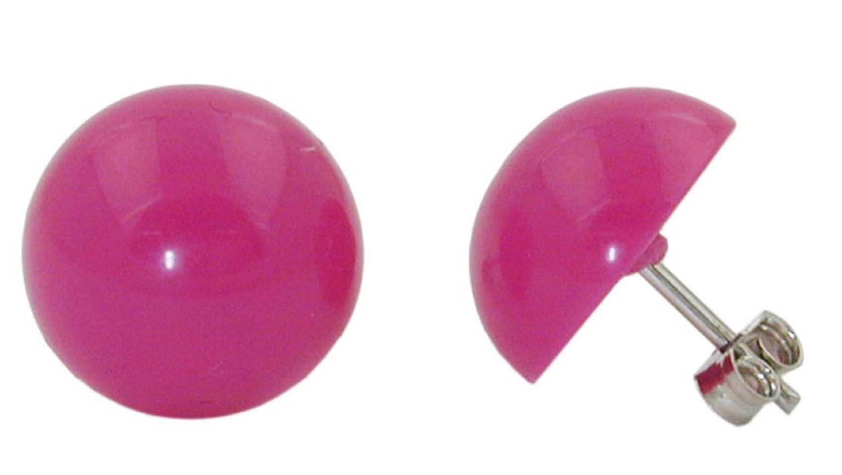 Paar Ohrstecker Ohrringe pink-rosa-glänzend halbrund gewölbt Kunststoff 13 mm