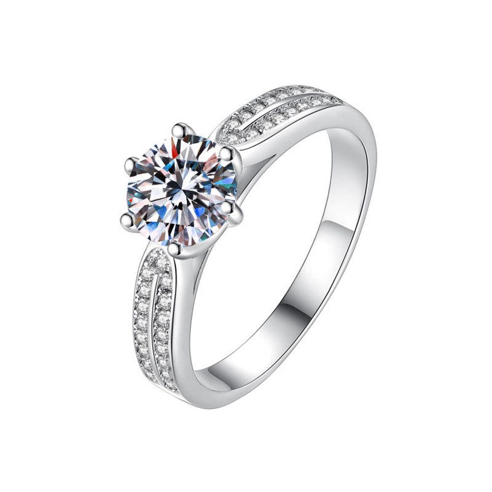Runde Perlé Fingerring Funkelnder Moissanit Verlobungsring Damen 1Ct, 6,5mm, Echtschmuck 14K vergoldet