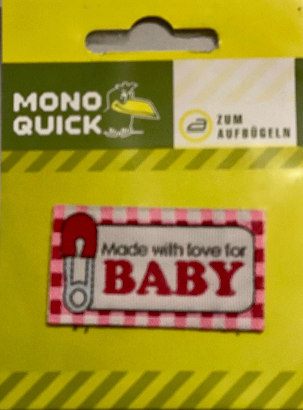 Mono-Quick Aufnäher Applikation - aufbügelbar, Made with Love for Baby