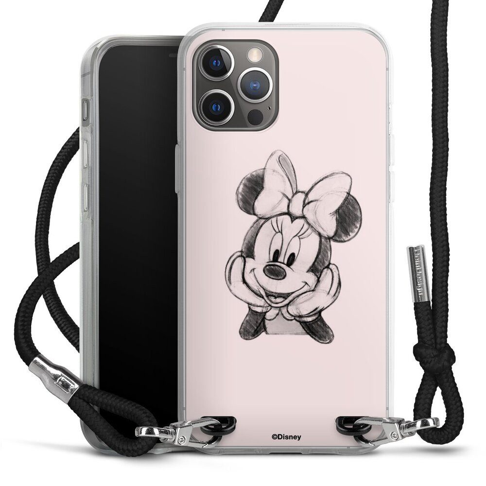 DeinDesign Handyhülle Minnie Mouse Offizielles Lizenzprodukt Disney Minnie Posing Sitting, Apple iPhone 12 Pro Handykette Hülle mit Band Case zum Umhängen