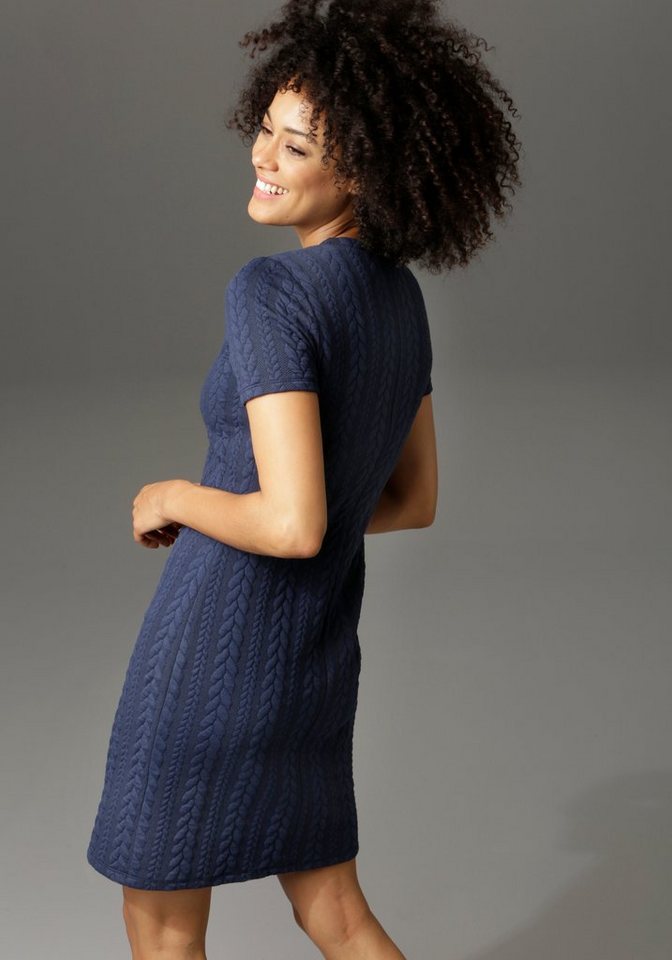 Aniston CASUAL Sweatkleid mit Struktur-Muster in blau