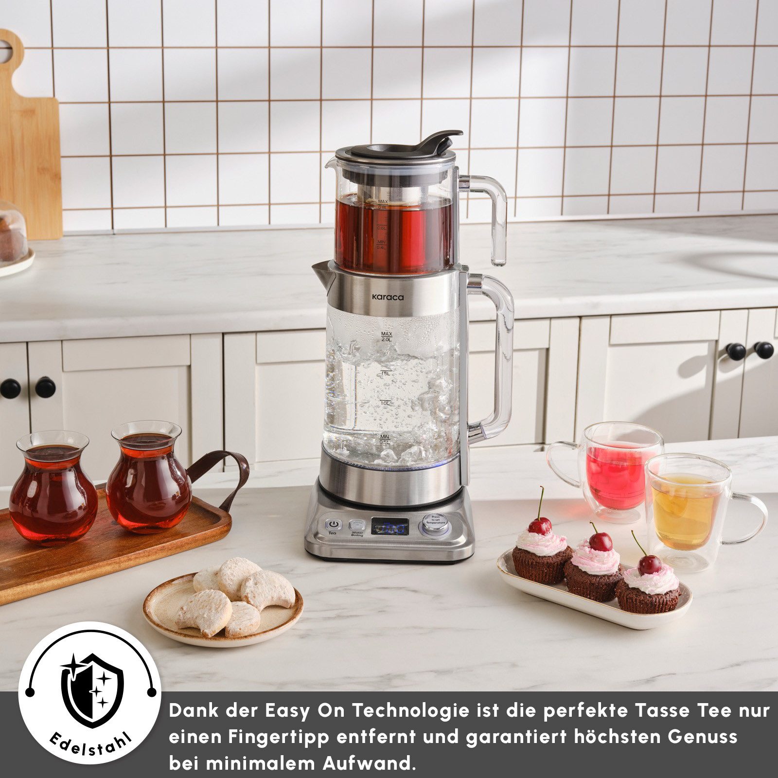 Karaca Wasserkocher Karaca x Refika XL Glas Teezubereiter 2,8L Kapazität, Chrom, 2200 W – Bild 4 von 5