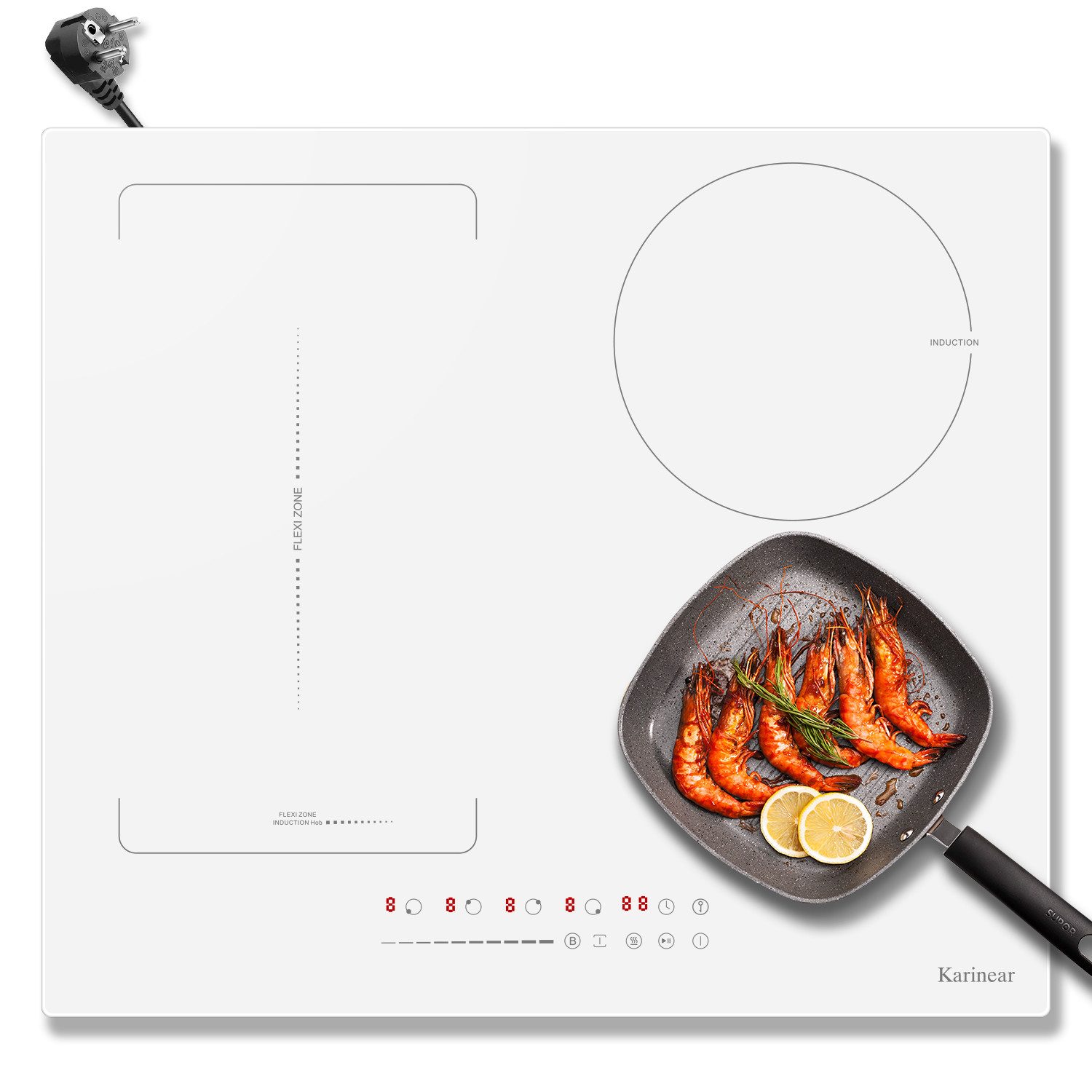 Karinear Induktions-Kochfeld mit Touch-Timer und Kinderschutz Stecker Boost 3500W