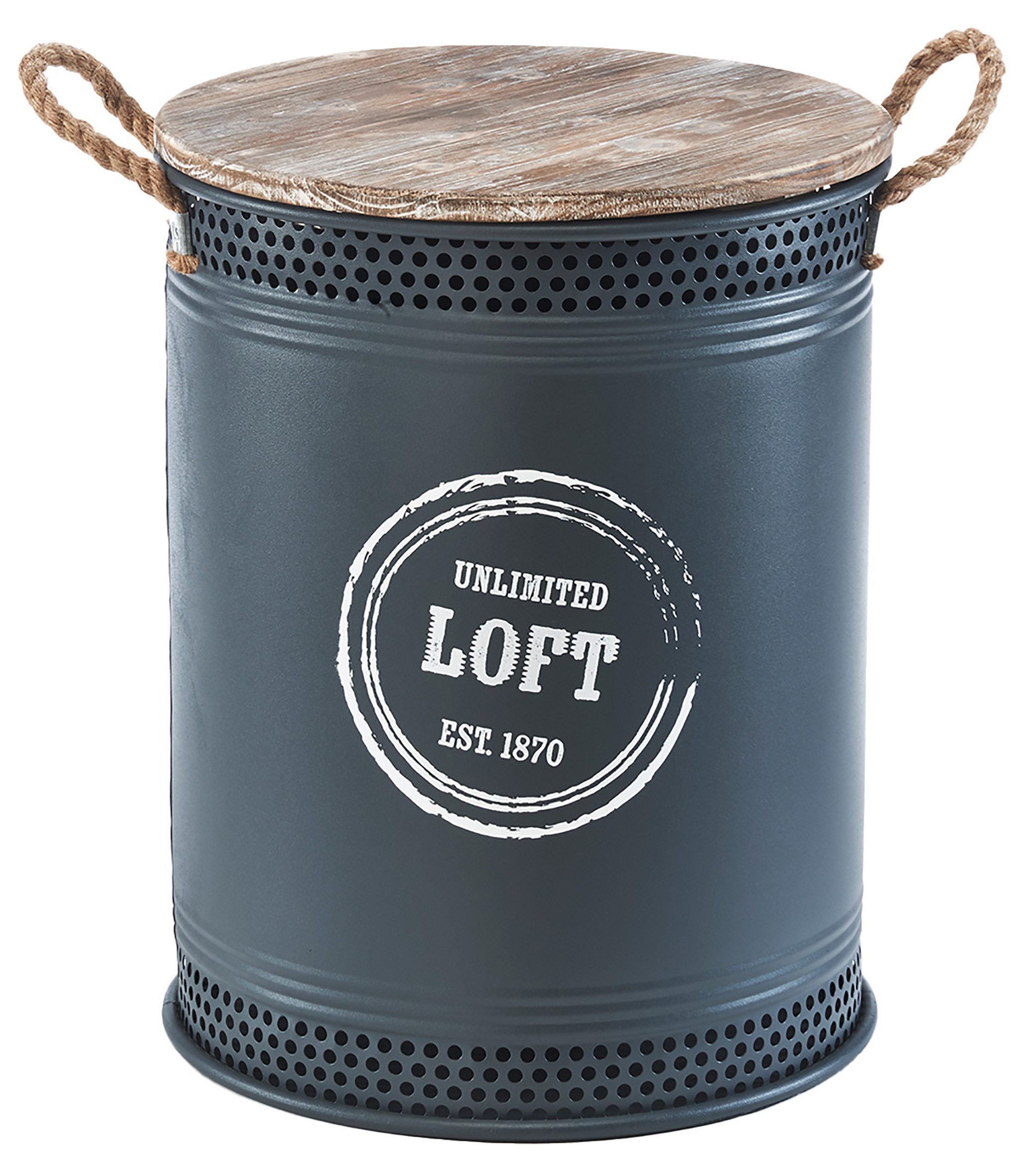 Kobolo Wäschekorb Aufbewahrungsbox LOFT ANTHRAZIT aus Metall und Holz (Stück, 1 St., mit Deckel und Griffen), Gr. L 40 x 52 cm