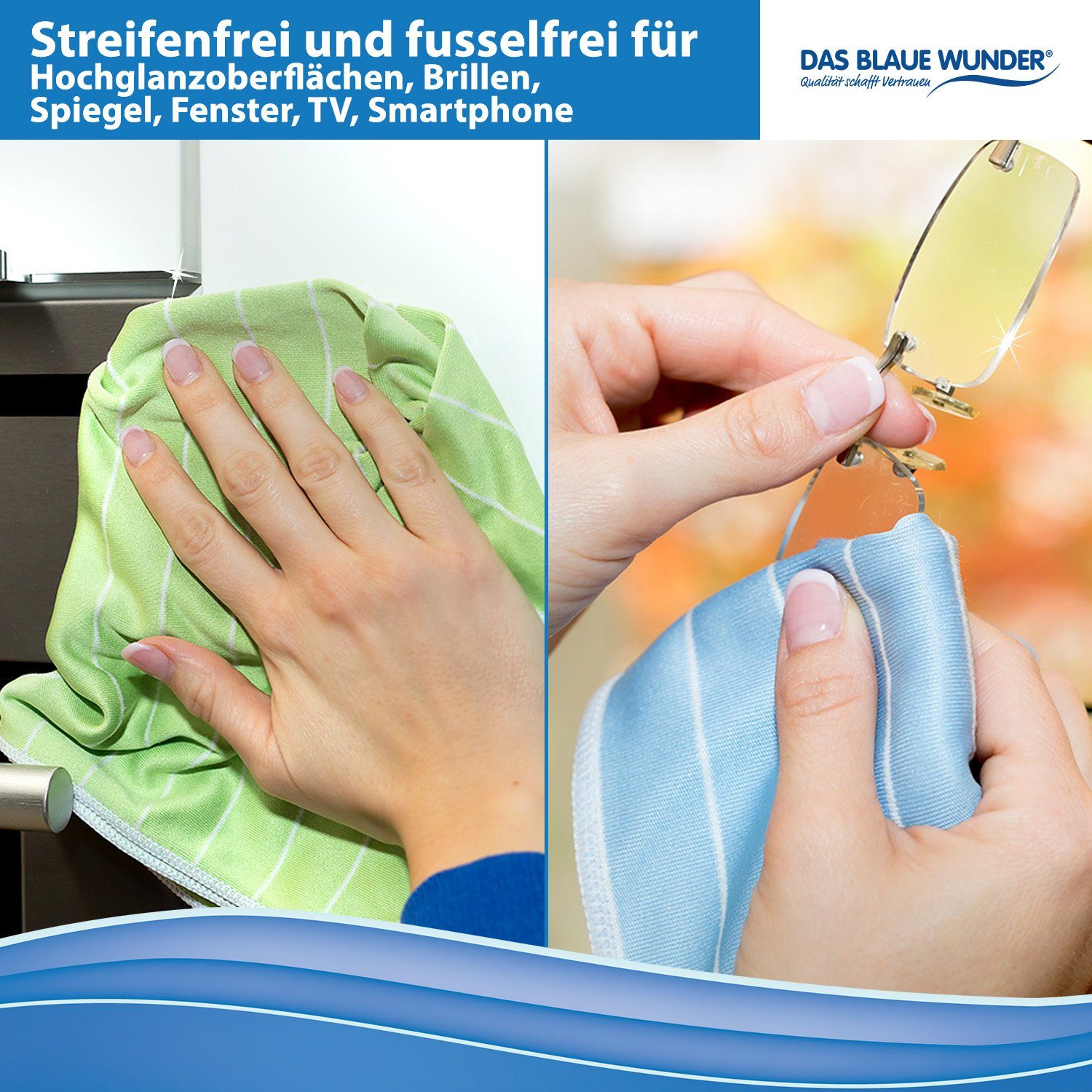 Das Blaue Wunder® BRILLANT Putztücher mit Bambusfasern, streifen- und fusselfreie Reinigungstücher (5er-Set 40x50cm, Reinigen und Trocknen auf Glas- und Spiegelflächen)