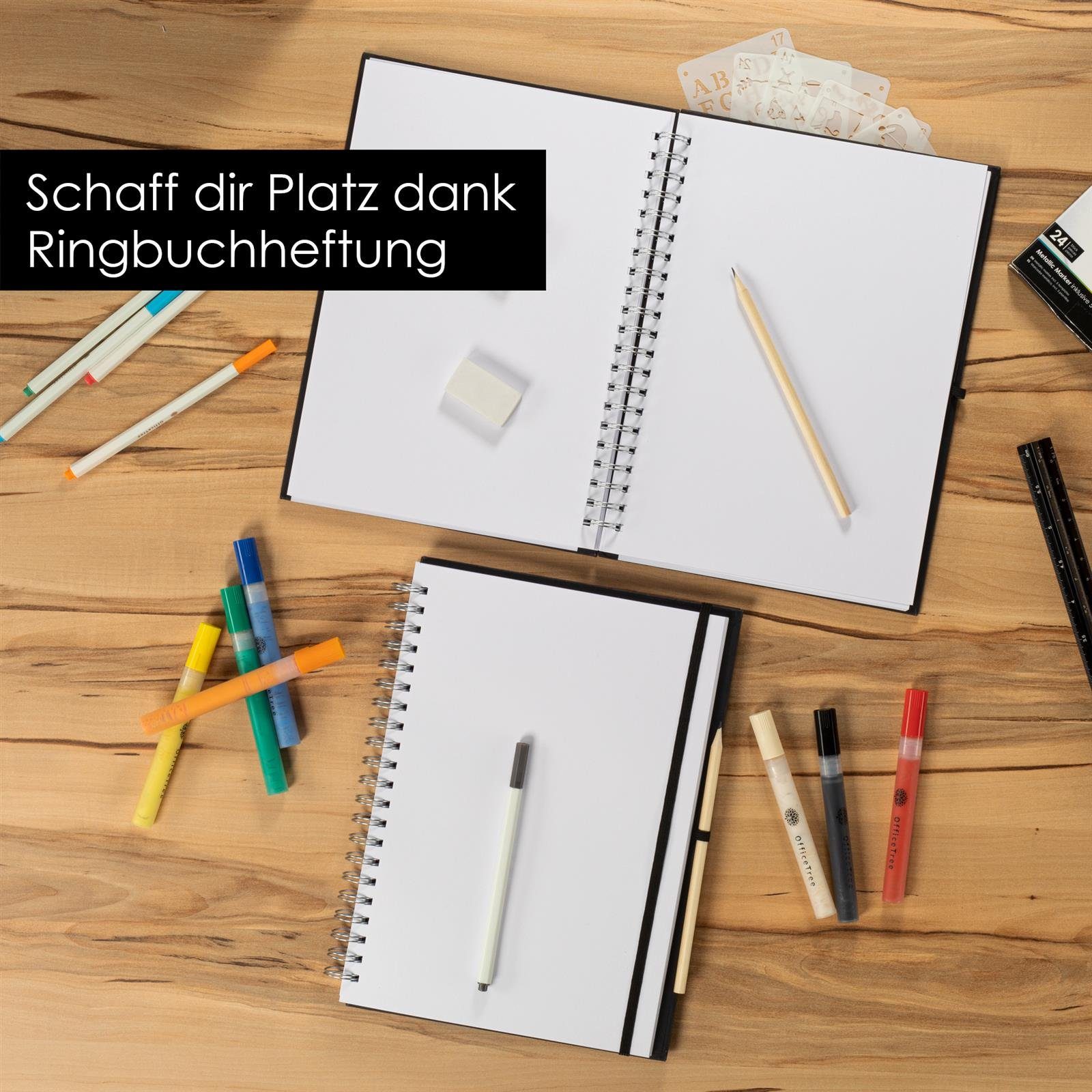 Stiftehalter, - Sketchbook - 96 200g Seiten 48 Papier OfficeTree Blanko Skizzenbuch Verschluss, hoch Weißes mit Skizzenbuch OfficeTree A4 Blätter Stift und