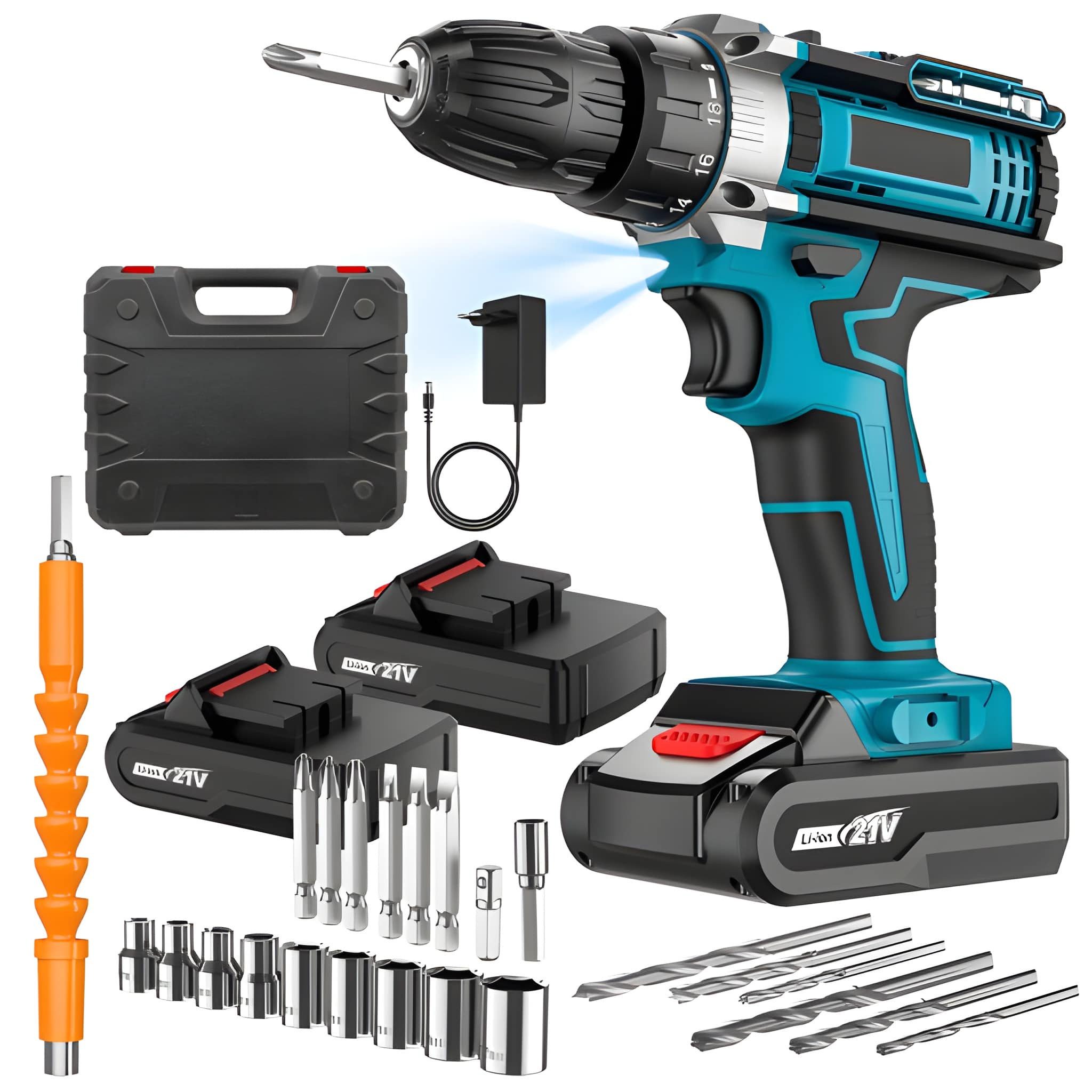 Athlix Akku-Bohrschrauber Akkuschrauber Akku Bohrschrauber Set Akku-Schlagbohrschrauber, 32-teiliges Set, 32 Drehmomenteinstellung, 2 Akkus