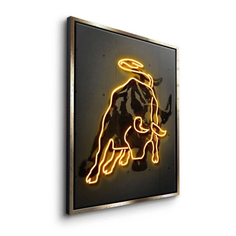 Motivation Rahmen Leinwandbild, Leinwandbild - DOTCOMCANVAS® Bull Premium Neon Mindset - - Trading - goldener