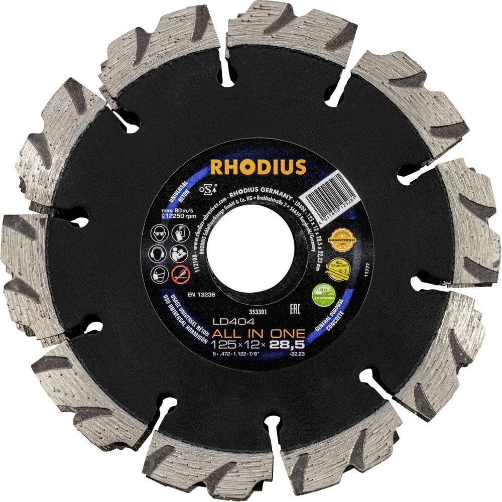 Rhodius Trennscheibe Rhodius 353301 Diamanttrennscheibe 125 mm 1 St. Beton, Ø 125.00 mm