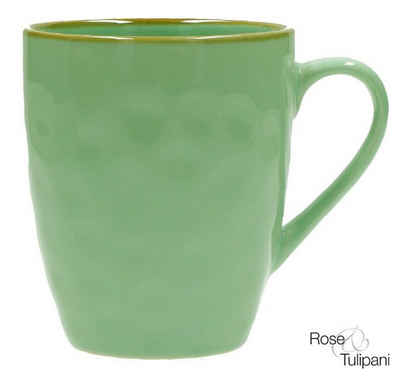 Rose & Tulpani Tasse »Große Tasse Steingut Kaffeetasse Becher mit Henkel 430ml Grün«, Steingut, Handgefertigt, Backofengeeignet Mikrowellengeeignet
