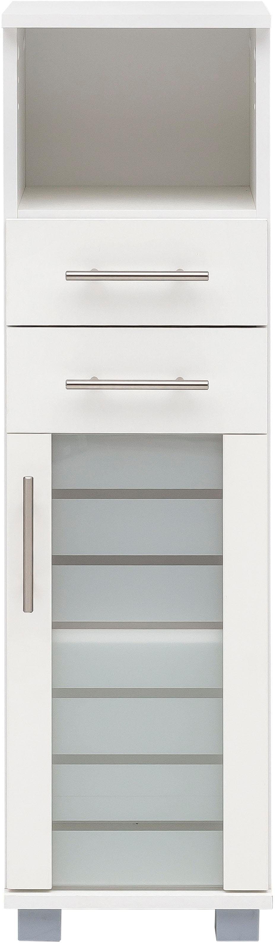Schildmeyer Midischrank Nikosia matt 2 Schubladen, Glastür, cm, 30 weiß mit weiß Breite Metallgriffe | MDF-Fronten
