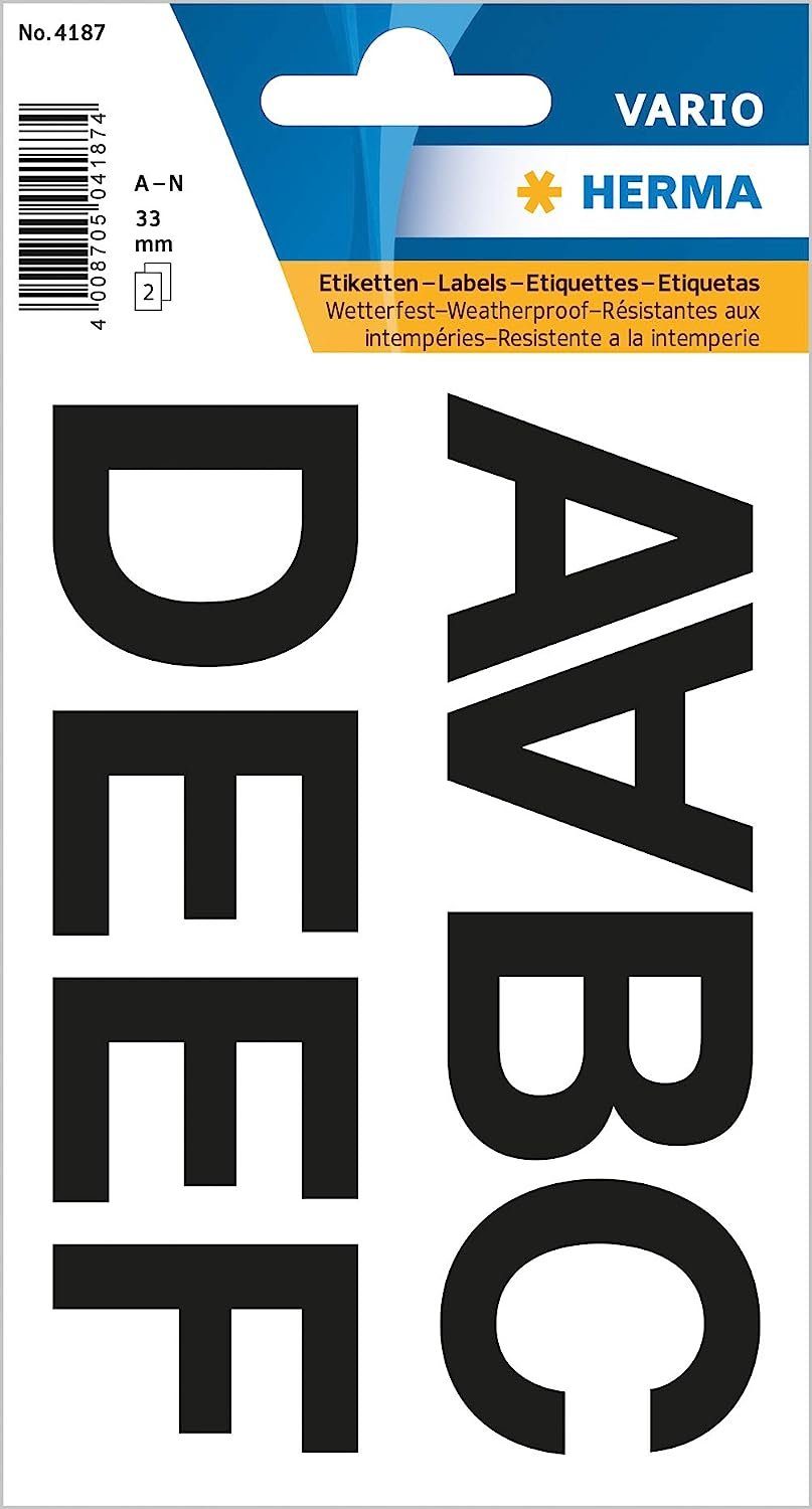 HERMA Etiketten HERMA Buchstaben-Sticker A-N, Folie schwarz, 33 mm