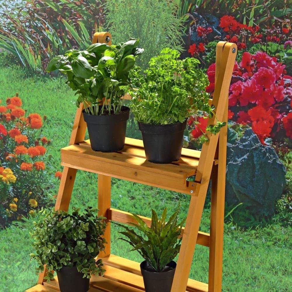 Melko Blumenständer Pflanzentreppe Blumenregal 3 Etagen Holz Braun Pflanzampel Pflanzbank (Stück), BxTxH: 43 x 44 x 109 cm