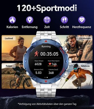 Lige Fur Herren mit Telefonfunktion Touchscreen Outdoor Sport Smartwatch (1.43 Zoll, Android / iOS), mit Herzfrequenzmonitor/Schlafmonitor/ IP68 Wasserdicht 120 Sportmodi