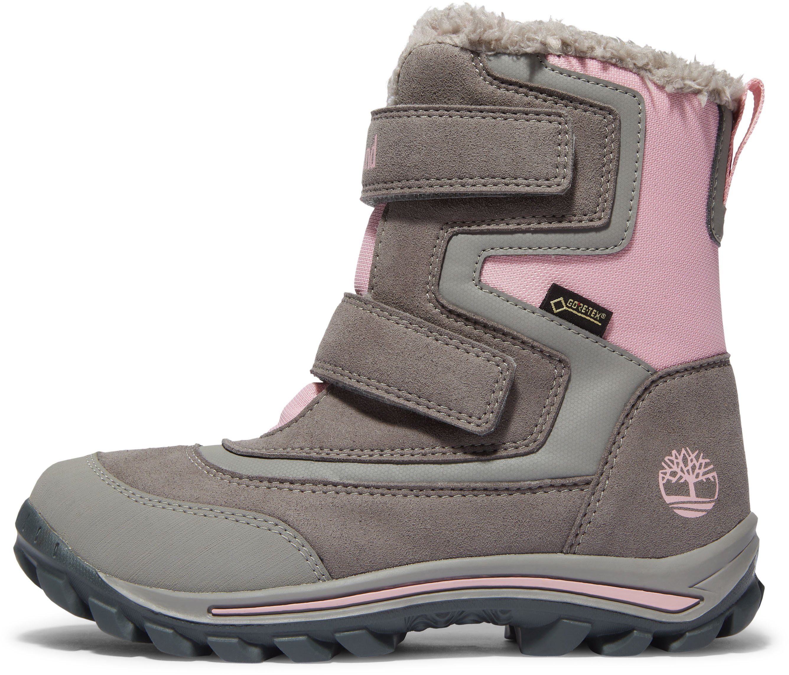 2-Strap Timberland grau-rosa Winterboots wasserdicht mit Chillberg Klettverschluss Gore-Tex