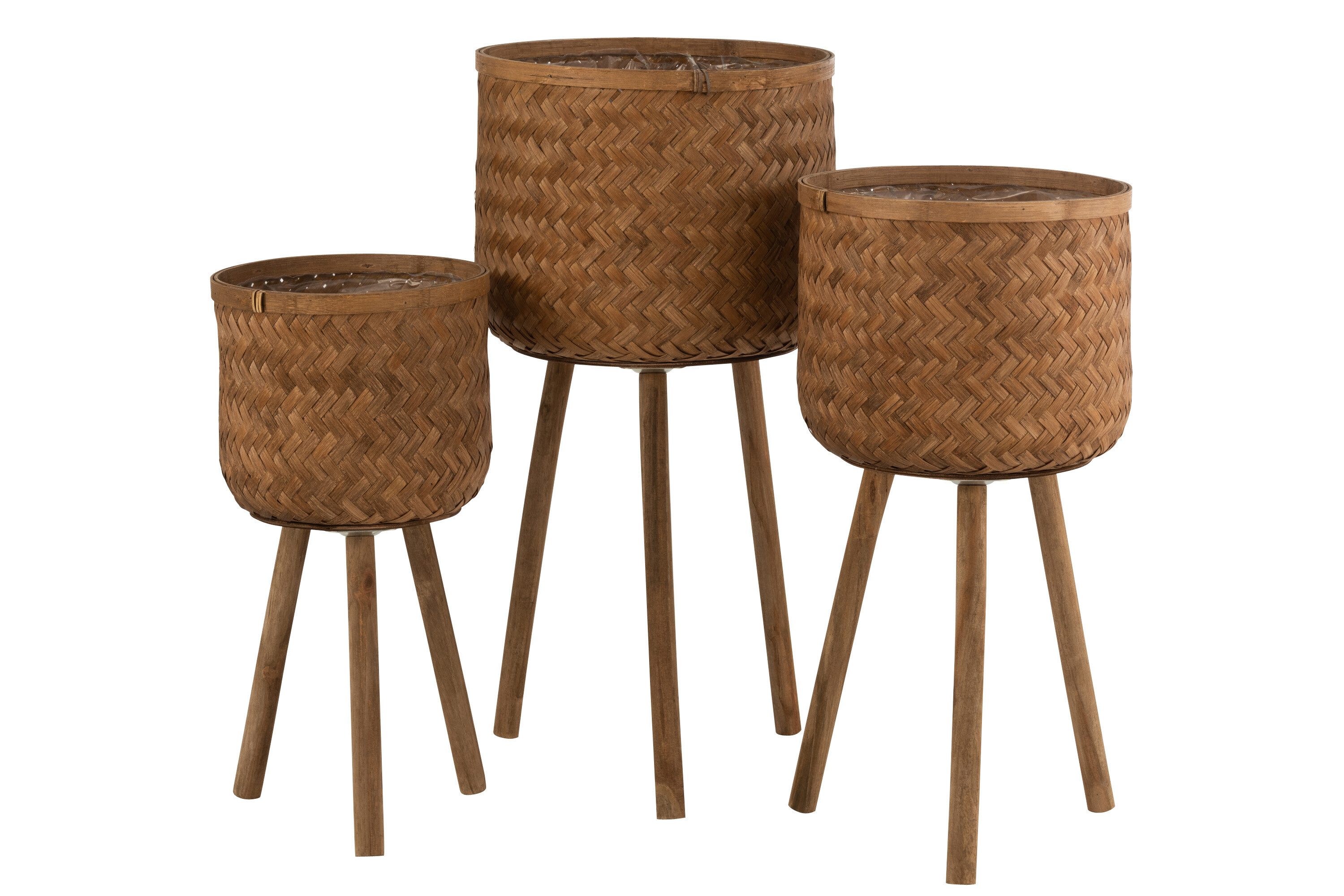 J-line Blumentopf 3 Blumentöpfe Dreibeinig Bambus / Plastik Naturell