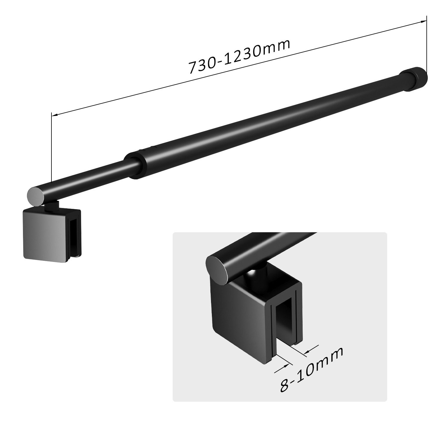 Boromal Duschwand-Stabilisationsstange Schwarz für 8-10mm haltestange duschwand 73-123cm 180° Drehbar, (Stabilisator, Rund), für Walk In Duschwand Duschabtrennu – Bild 5 von 5