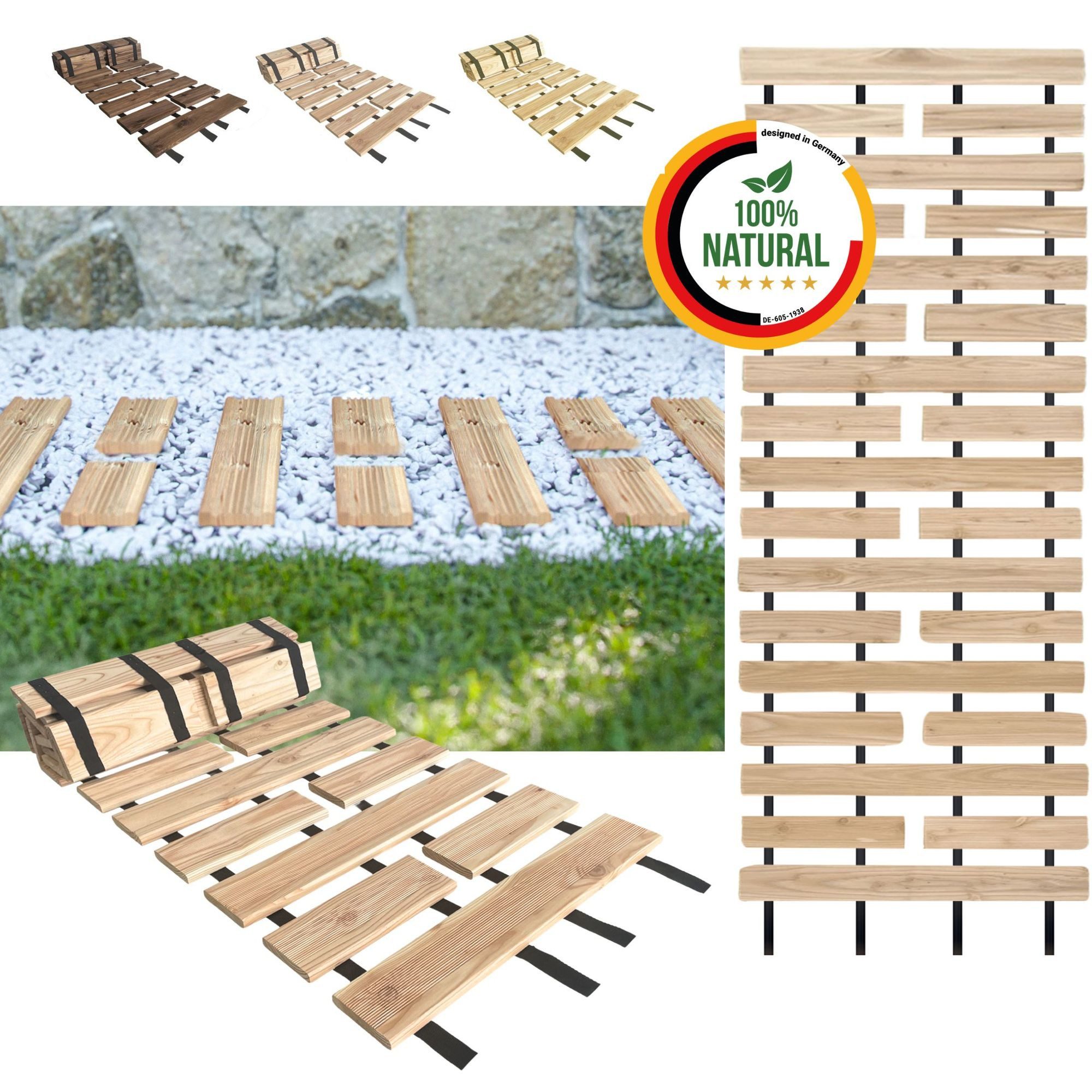 Floranica Gartensteg Gartenweg aus Holz Gartentritte Holzweg aus Lärche, 50x200 cm, Unbehandelt, 1-St., Rollweg Ausrollbarer Gehweg rutschfeste Oberfläche