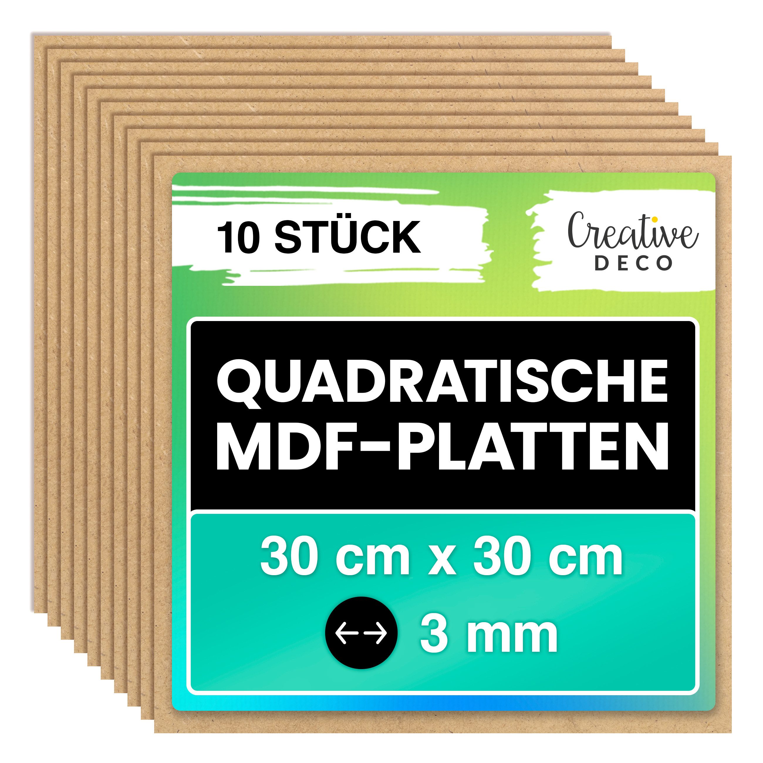 Creative Deco Bastelnaturmaterial 10 x 30x30 cm MDF Platten, Dünne Holz-Platten, Perfekt für Laser, CNC Router, Modellierung, Laubsäge