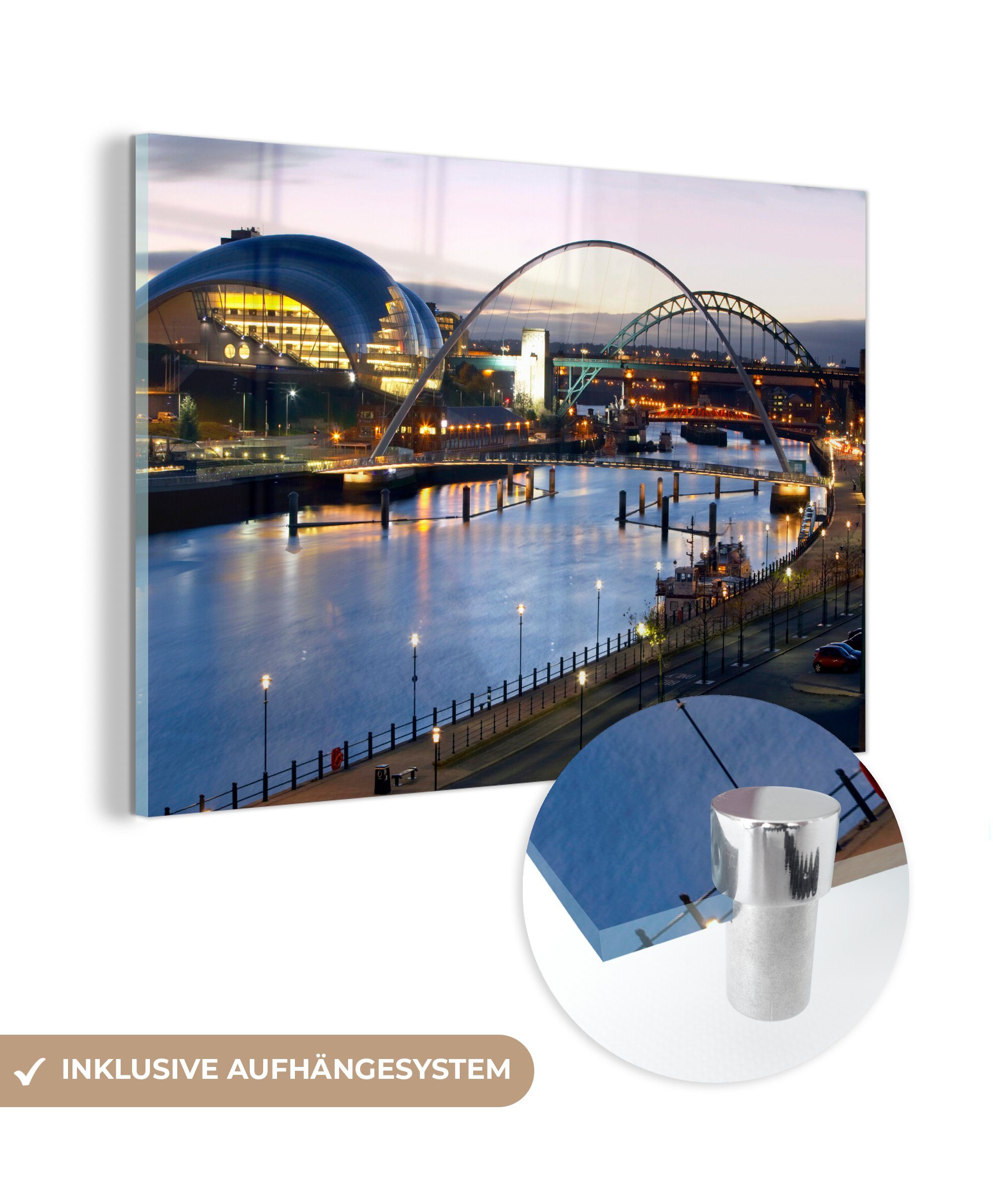 MuchoWow Acrylglasbild Abenddämmerung über dem Tyne in Newcastle-upon-Tyne, (1 St), Acrylglasbilder Wohnzimmer & Schlafzimmer