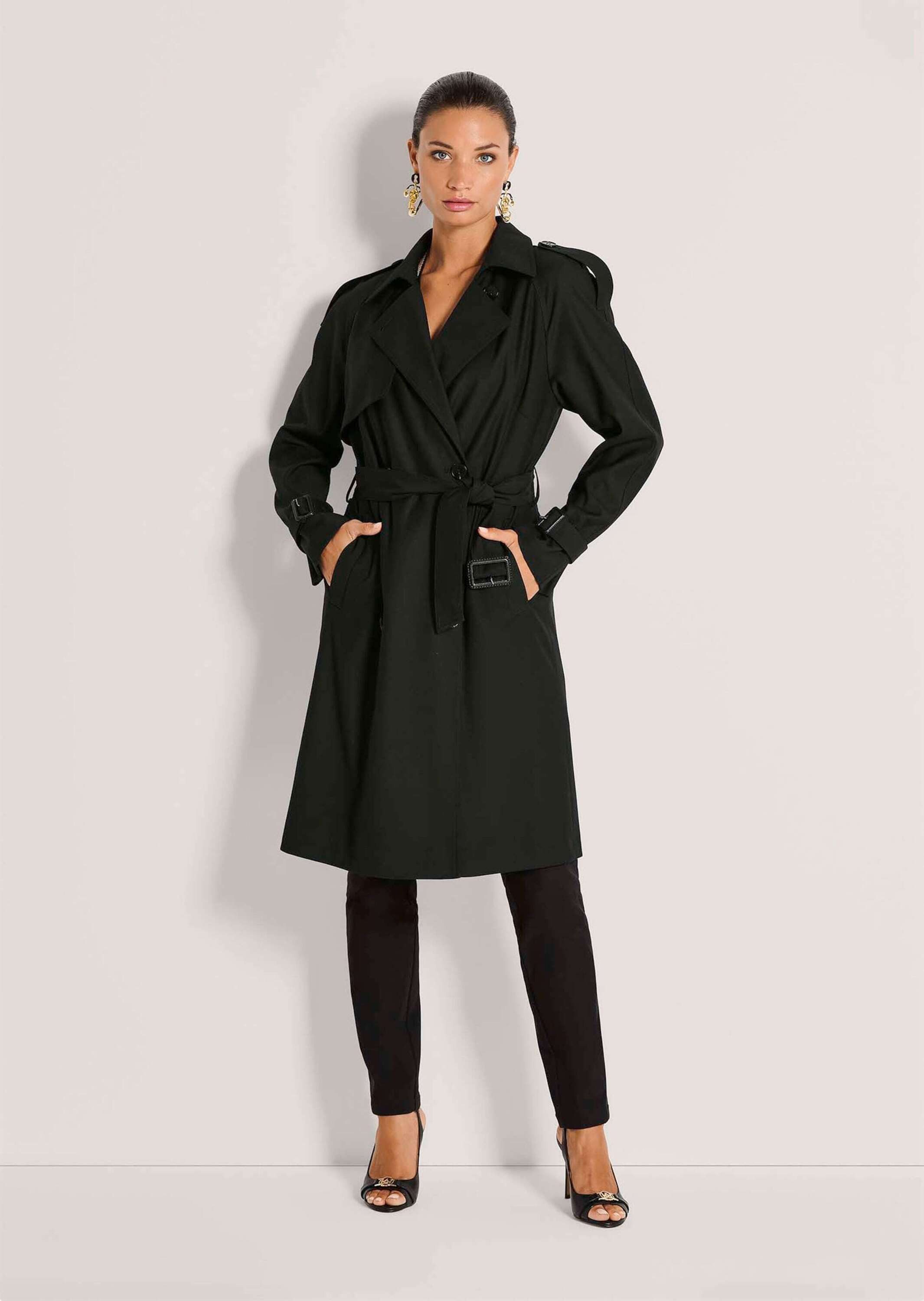MADELEINE Trenchcoat Eleganter Doppelreiher mit Gürtel Klassischer Look mit Reverskragen und Schulterriegeln