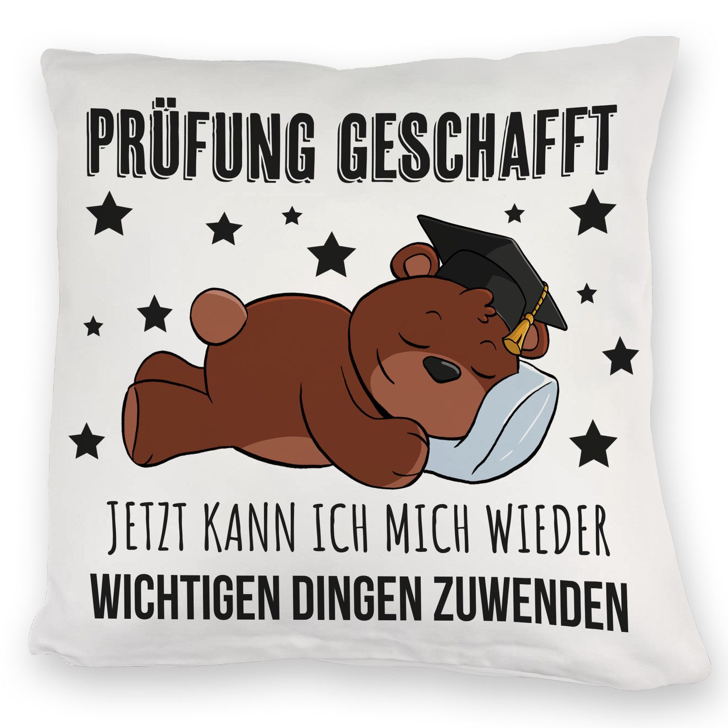 speecheese Dekokissen Schlafender Bär mit Doktorhut Kuschelkissen Spruch Pr günstig online kaufen