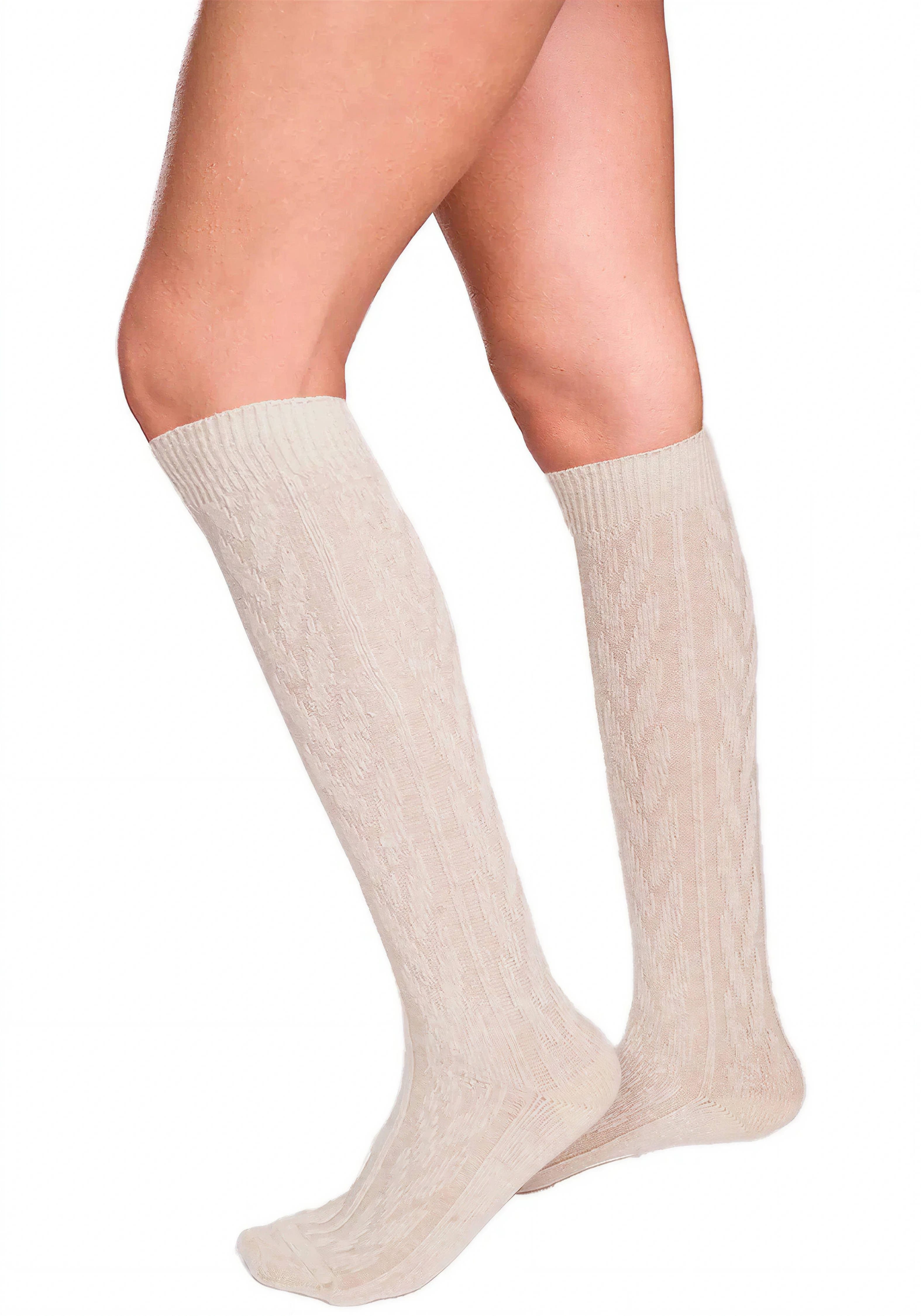 Langsocken Damen mit Zopfmuster