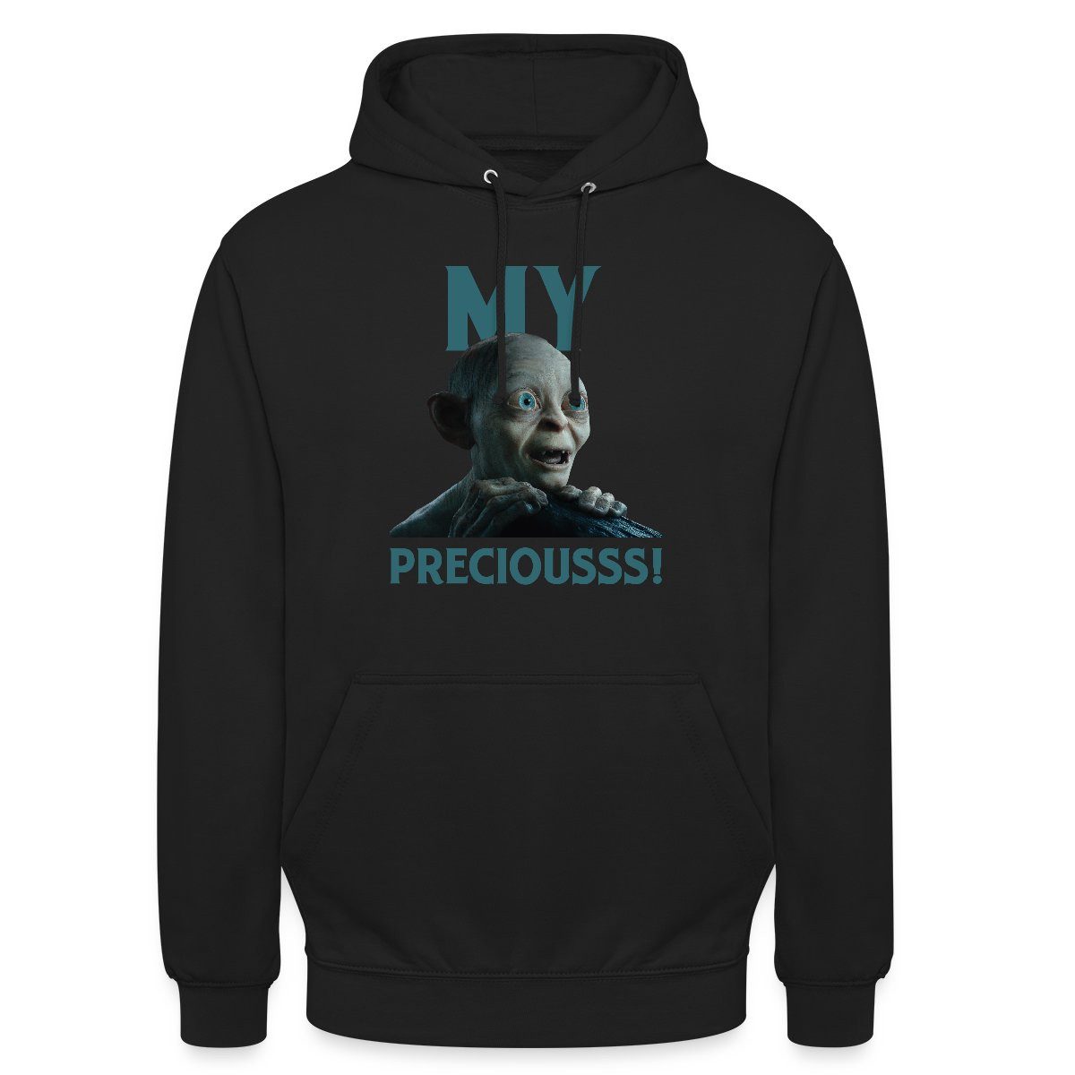 Spreadshirt Hoodie Der Hobbit Witziges Gollum-Design Mein Schatz Unisex Hoodie (1-tlg) Unisex-Schnitt: Sitzt bei Männern körpernah, bei Frauen weit