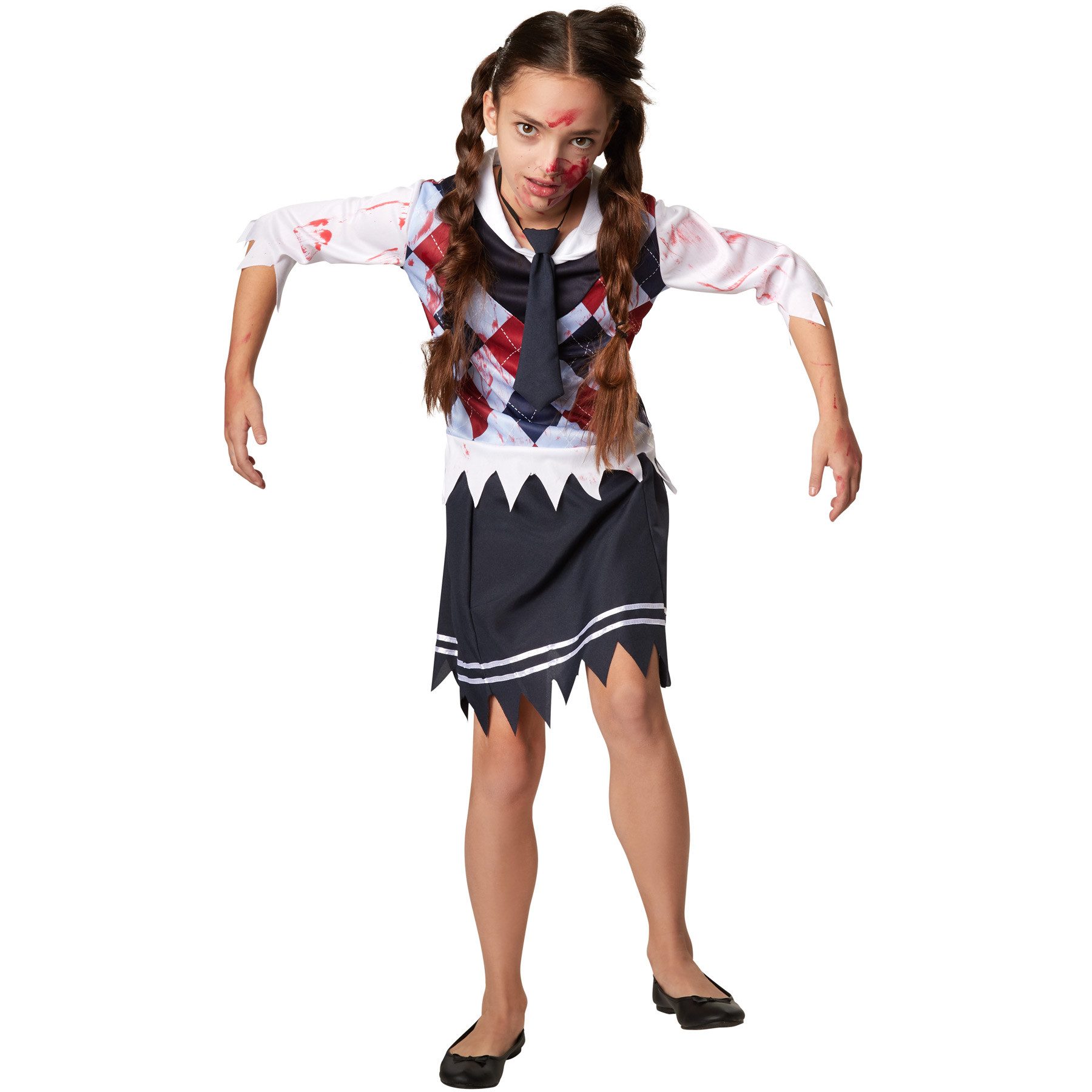 dressforfun Kostüm Mädchenkostüm gruseliges Zombie Schulmädchen, Dreiteiliges, schauriges Schulmädchen-Outfit