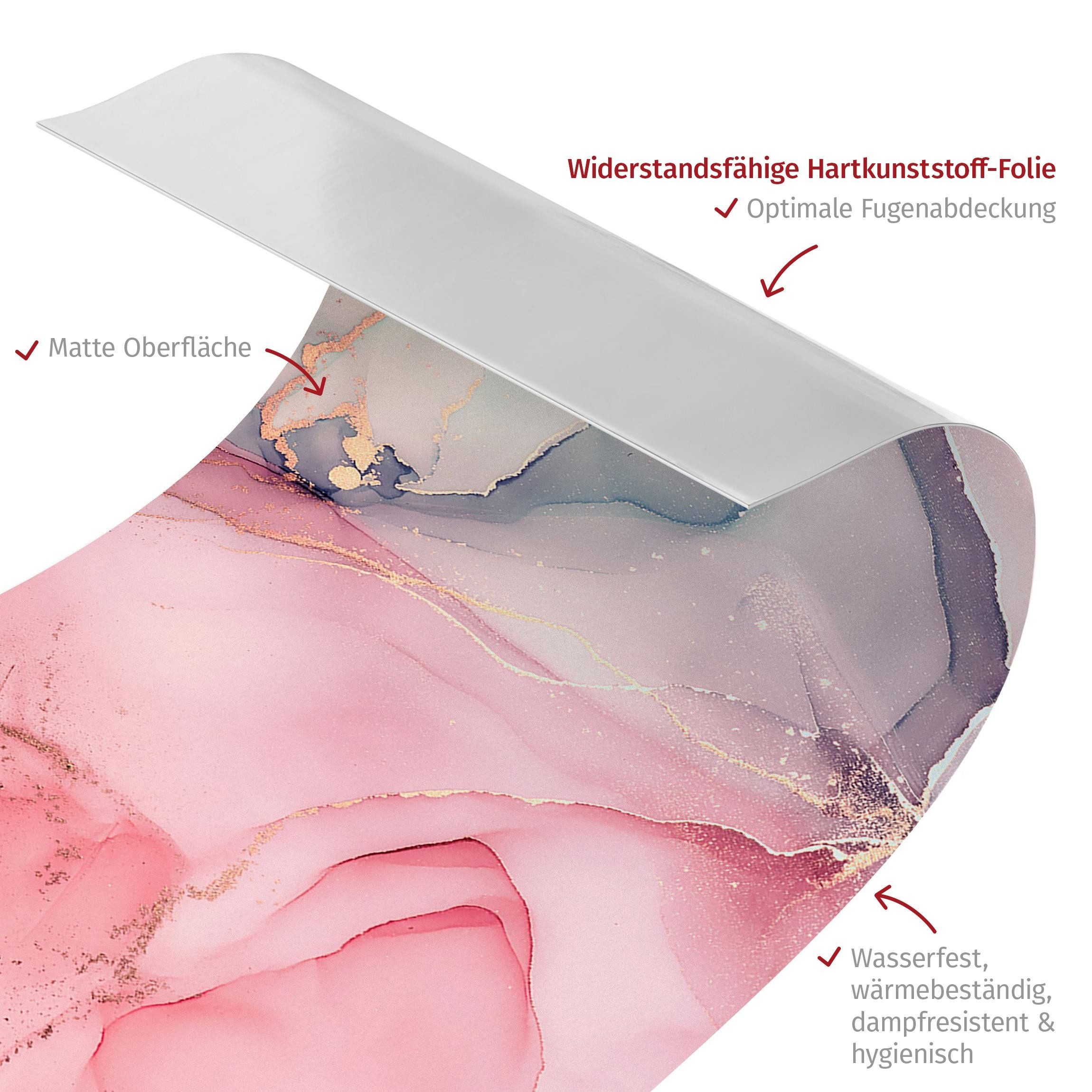 Bilderdepot24 Badrückwand pastell fugenlose Wandverkleidung Bad modern, (Hartfolie matt » Selbstklebend SMART 0,35 mm), wasserfestes Wandpaneel Aquarell Pastell Rosa Gold