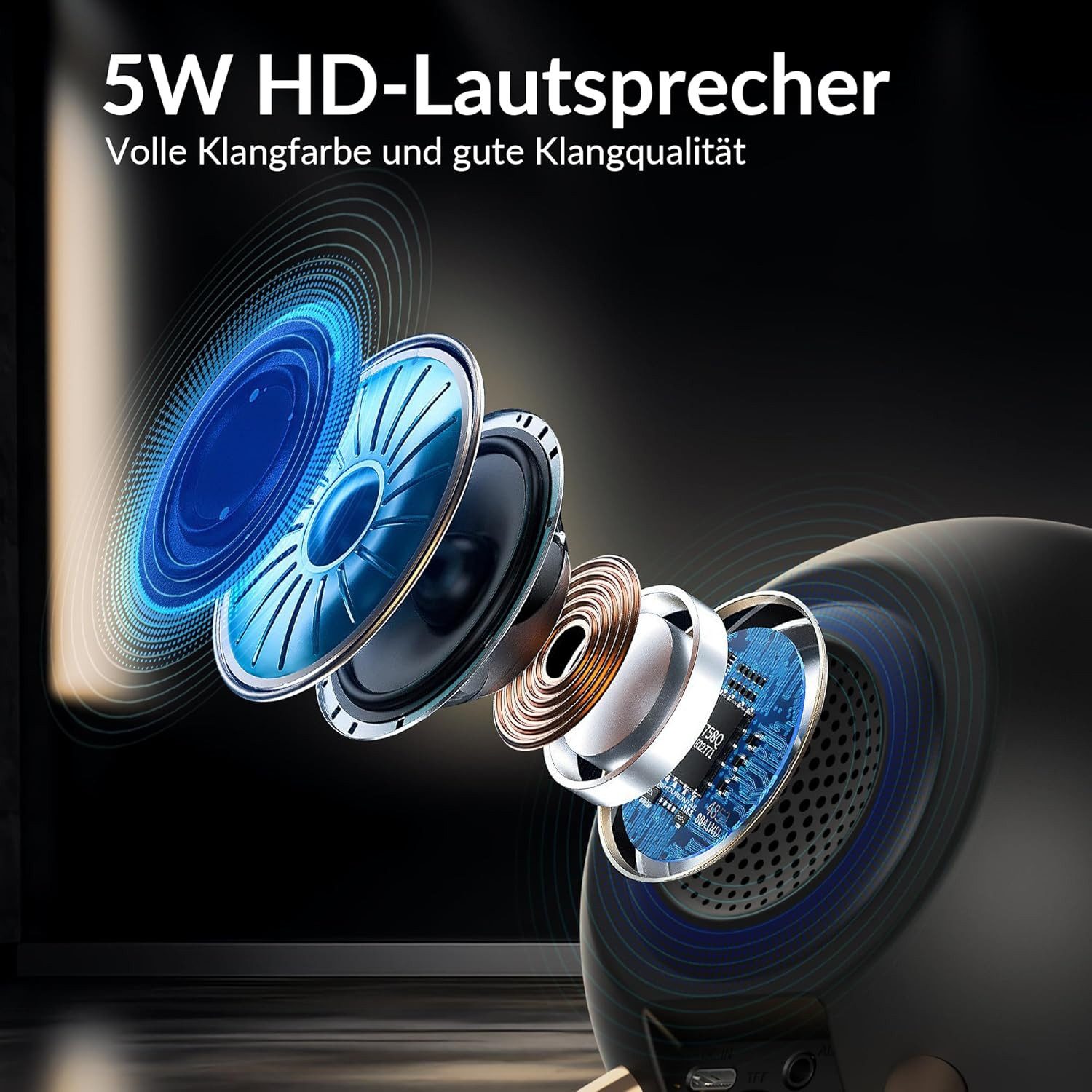 Vivitar Wecker 7in1 Digitalwecker 15W Wireless-Ladefunktion, Bluetooth-Lautsprecher Nachtlicht, Doppelalarm, Schlafgeräusche (weißes Rauschen)