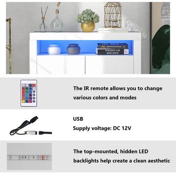 autolock TV-Schrank Kommode Sideboard WeißWohnzimmer Aufbewahrungsschrank Aufbewahrungsschrank Weiß Hochglanz mit LED-Licht