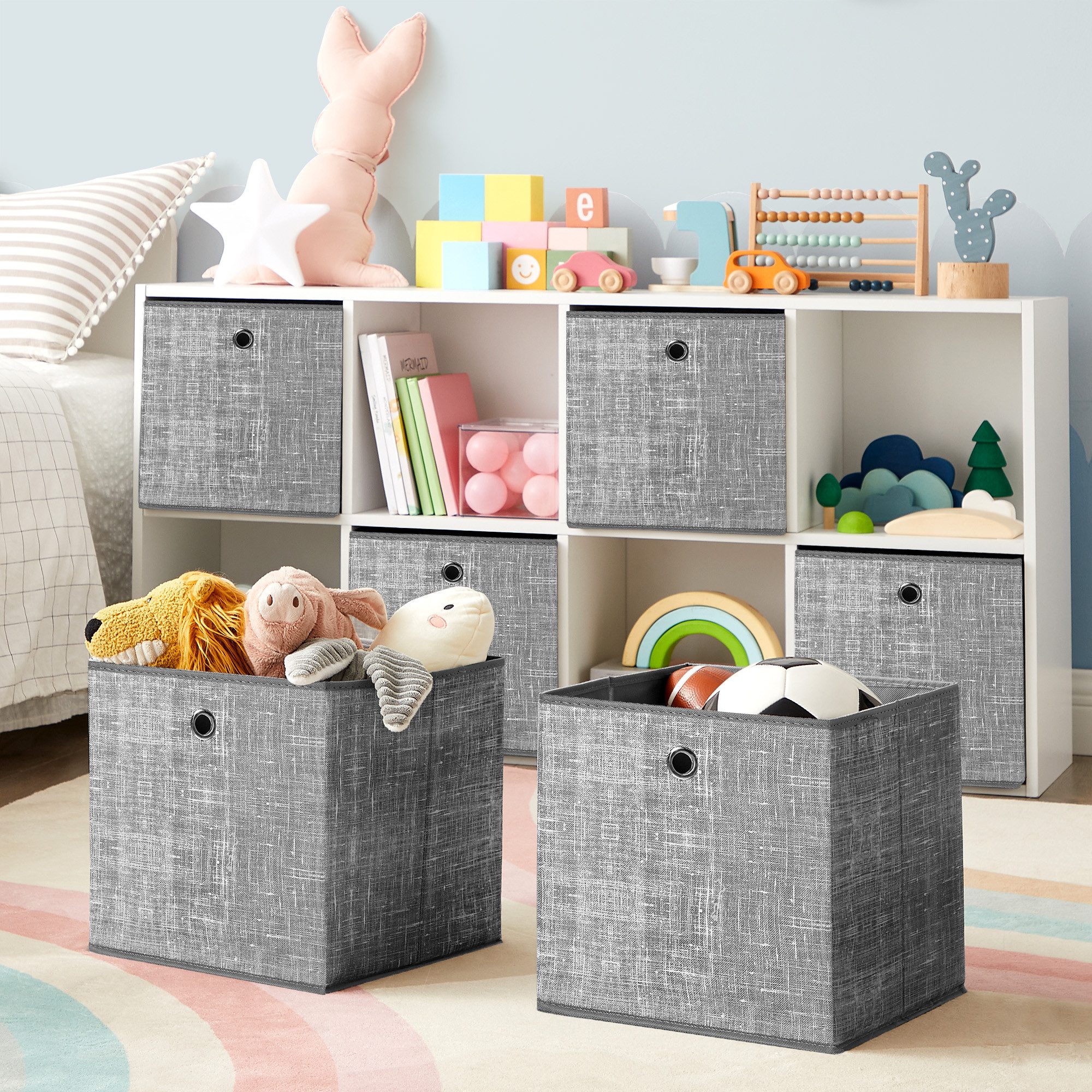 SONGMICS Aufbewahrungsbox Ordnungsboxen (Aufbewahrungsbox, 6er Set, Ordnungsboxen aus Vliesstoff mit Griff), Aufbewahrungsbox, 6er Set, Ordnungsboxen mit Griff