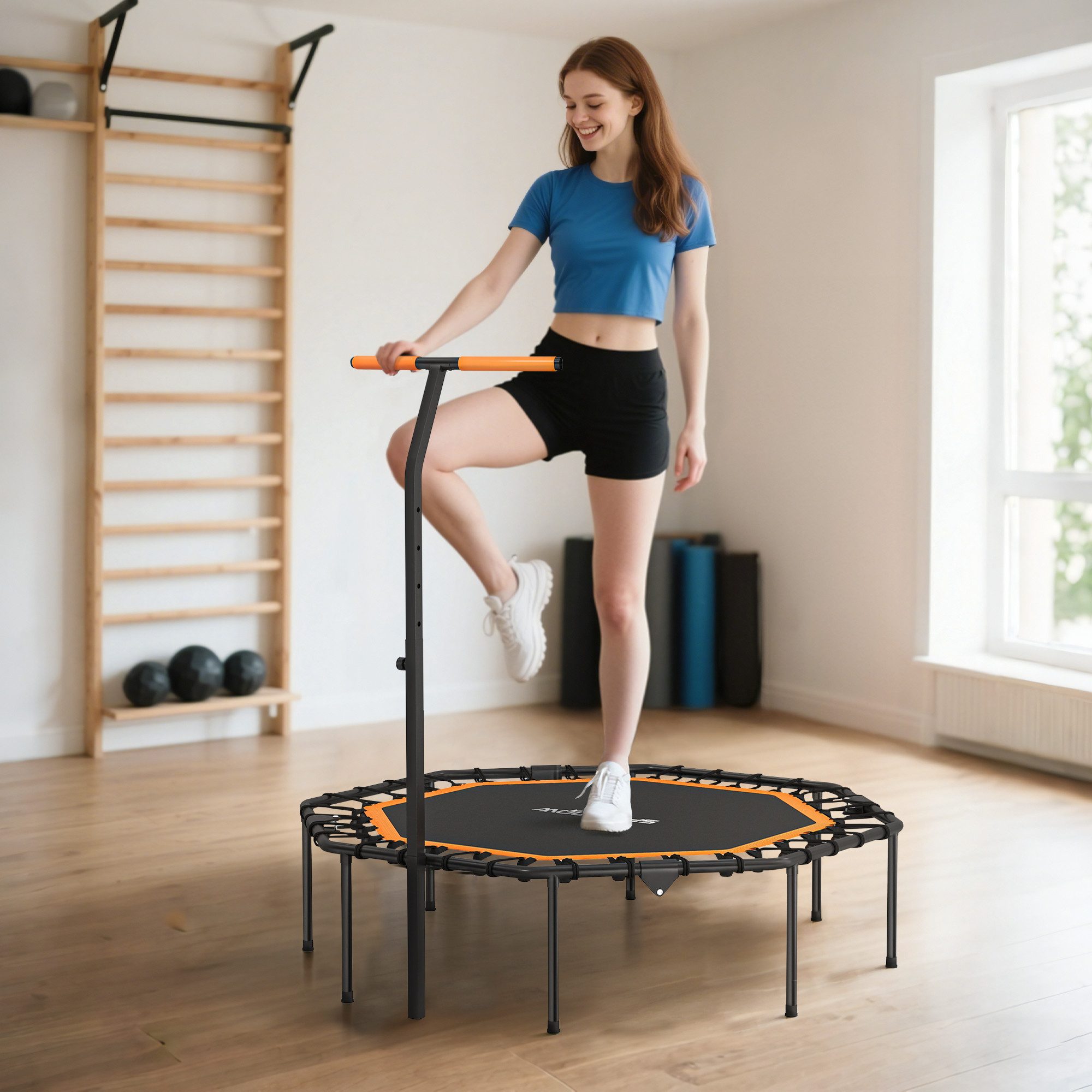 SPORTNOW Fitnesstrampolin klappbar Mini Trampolin, höhenverstellbar, leise Gummiseil, Ø 128 cm, (klappbar Fitness Trampolin, 1 tlg., Ø128 cm Mini Trampoline), Trampoline für Indoor Outdoor Jumping