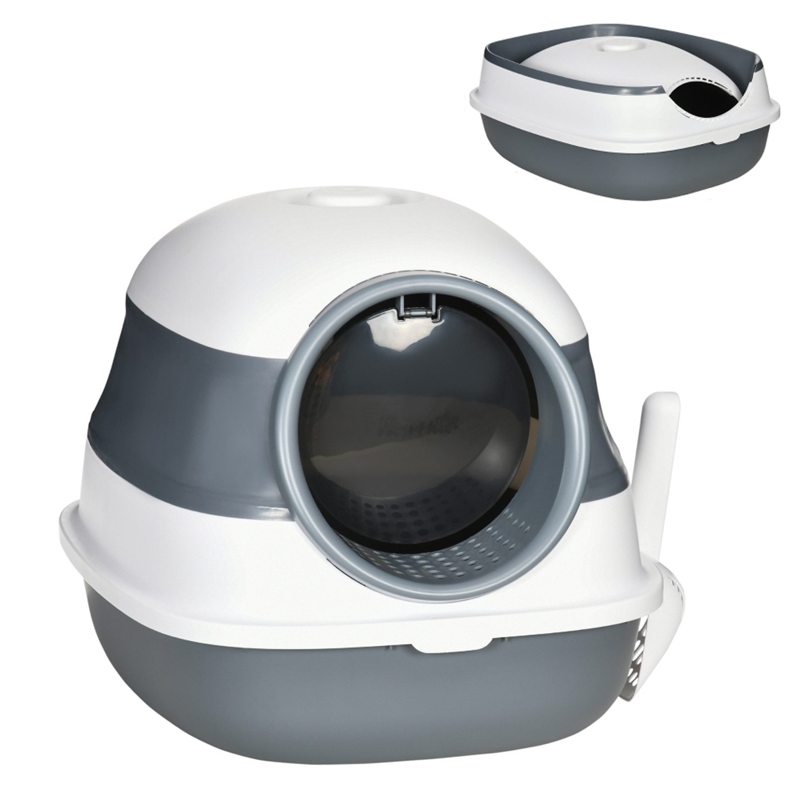 Katzentoilette Katzenklo mit Deckel & Schaufel, für Katzen bis 5kg,Weiß Grau