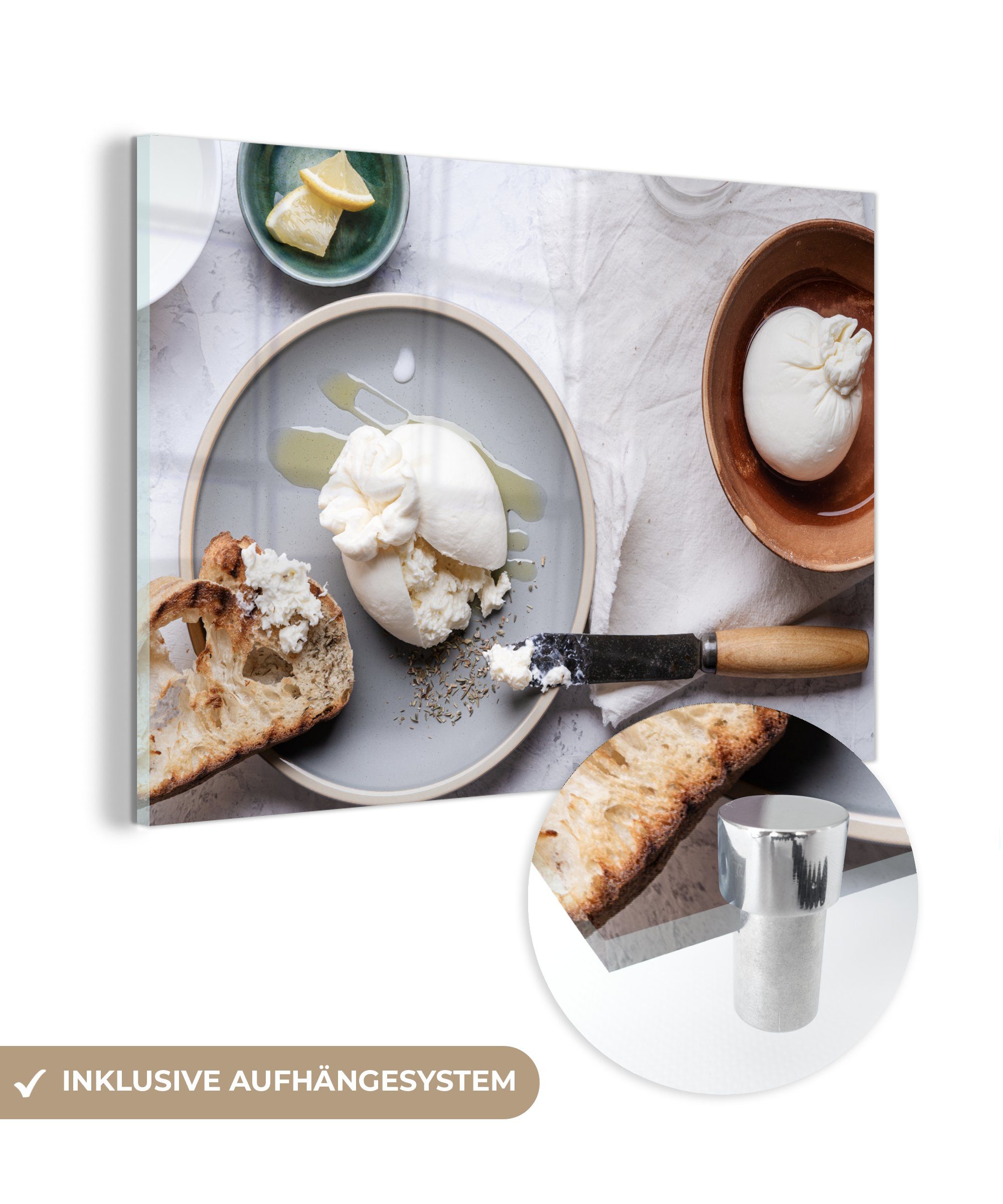 MuchoWow Acrylglasbild Käse - Brot - Italien, (1 St), Acrylglasbilder Wohnzimmer & Schlafzimmer