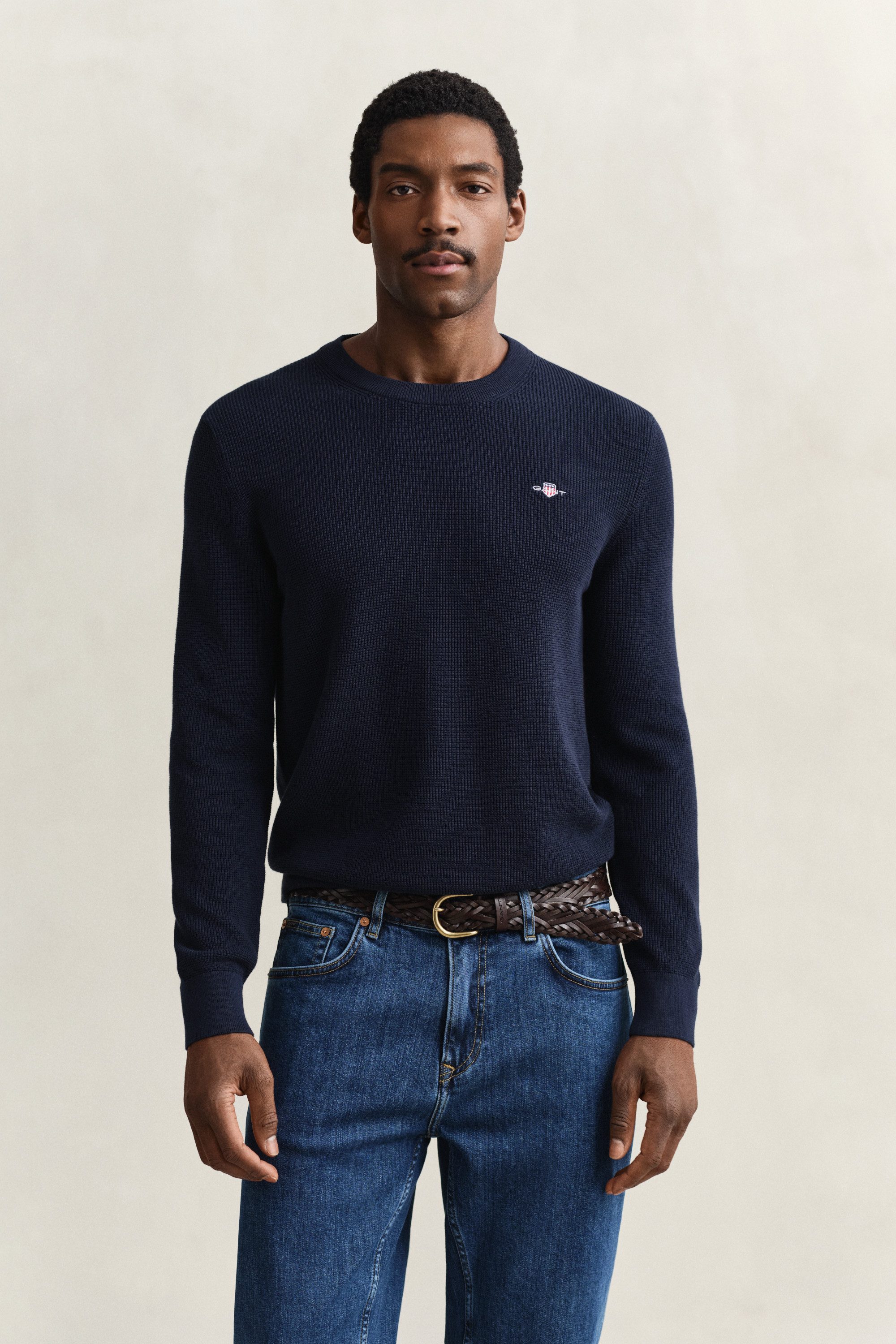 Gant Strickpullover MICRO TEXTURED COTTON C-NECK Regular fit mit Rundhalsausschnitt