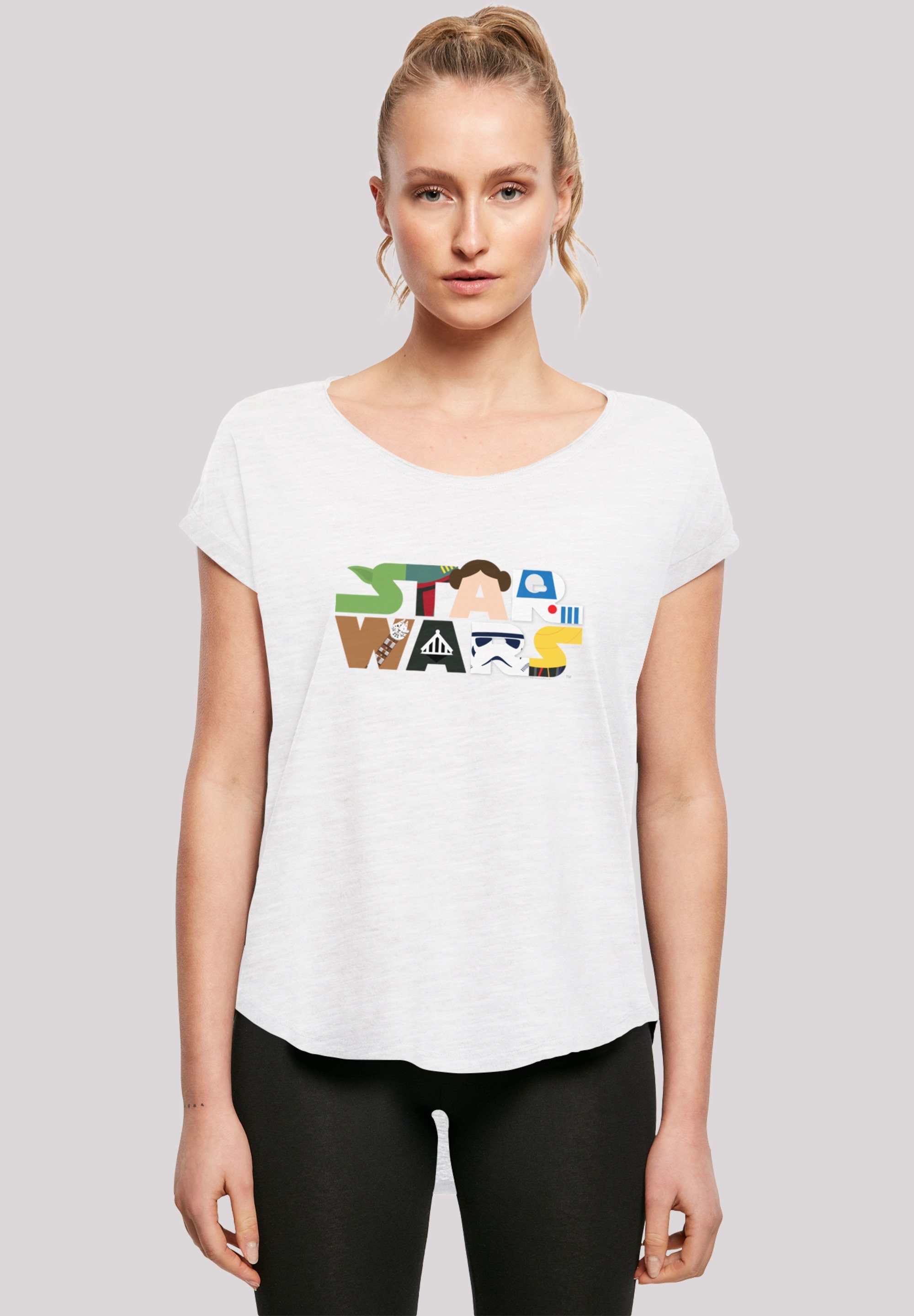 Damen Star Character with Tee Wars F4NT4STIC Long Logo (1-tlg) Slub Ladies Kurzarmshirt white