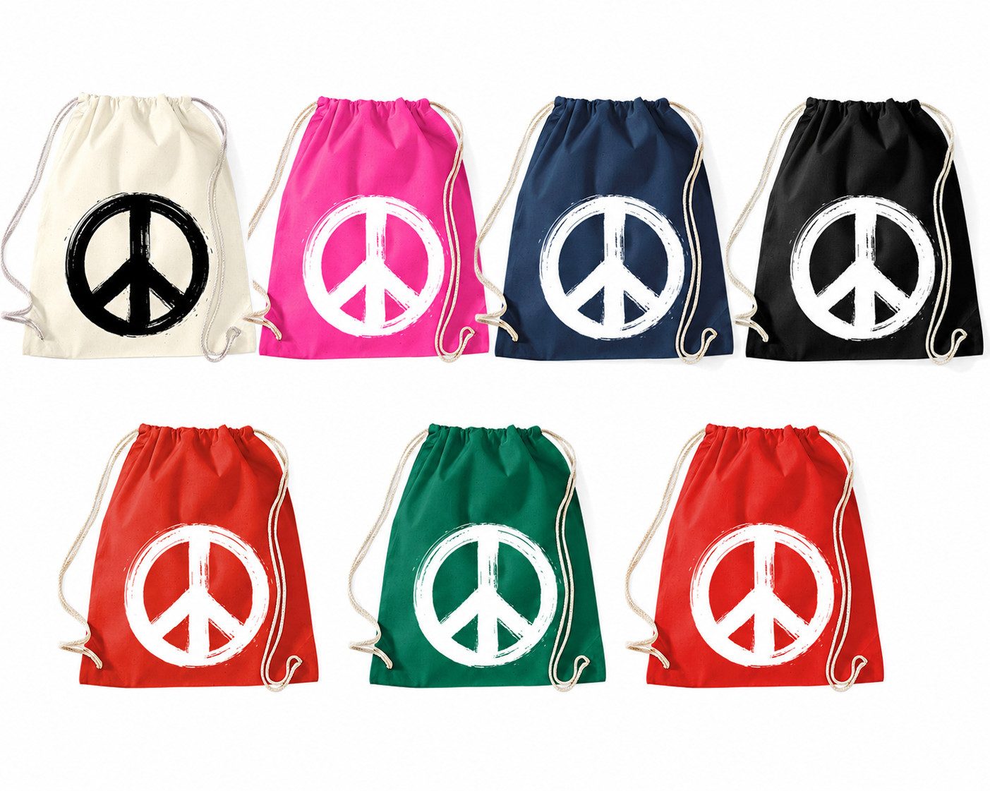 Blondie & Brownie Turnbeutel Peace Symbol Beutel Turnbeutel Print Friedenszeichen Retro (Einzelartikel, Einzelartikel), PeaceSymbol Statement Turnbeutel Print