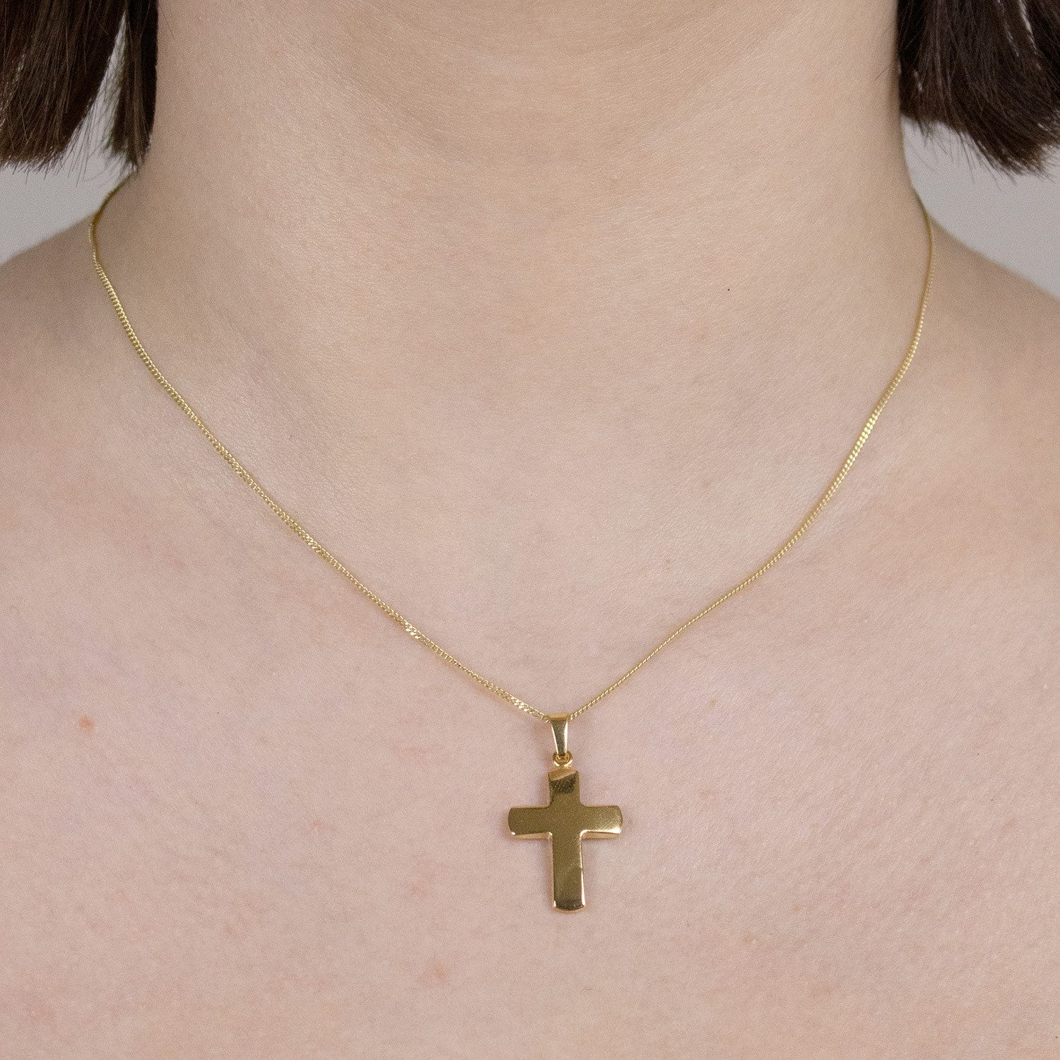 HOPLO Kreuzanhänger Gold Anhänger Kreuz mit Goldkette massiv 585 - 14 Karat Gold 36 cm, Made in Germany