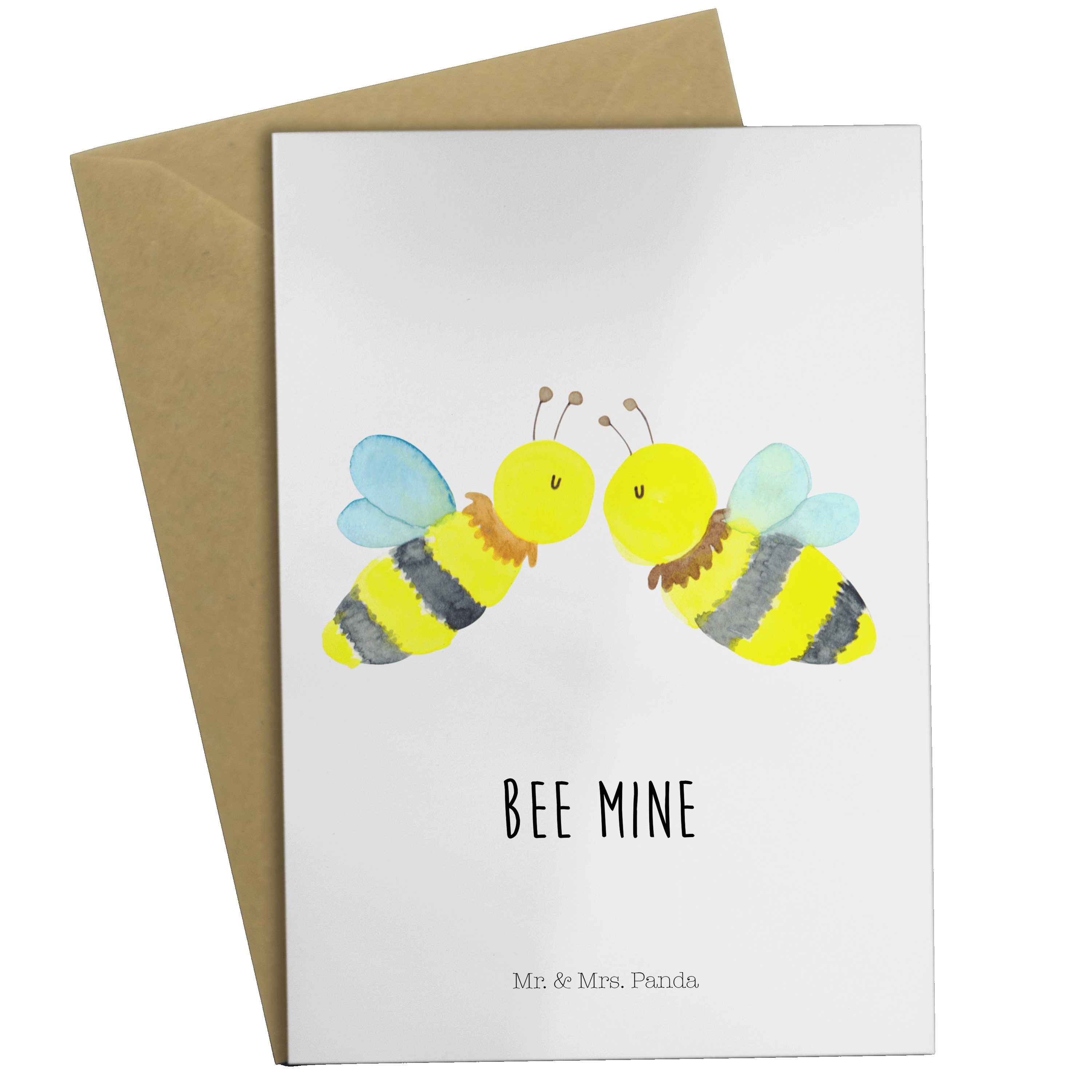 Mr. & Mrs. Panda Grußkarte Biene Liebe - Weiß - Geschenk, Geburtstagskarte, Karte, Wespe, Klappk