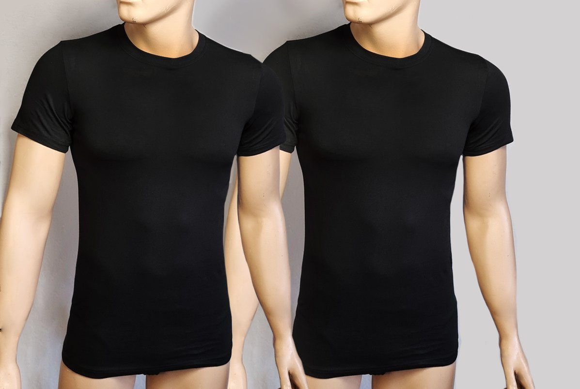 Toker Collection® T-Shirt Herren Basic T-Shirt 2er Pack Rundhals Ausschnitt (Packung, 2er-Pack) in Unifarbe, aus Baumwolle Schwarz
