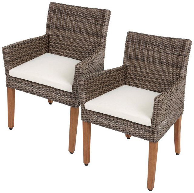 GARDEN PLEASURE Gartenstuhl PALA, (2er Set), Akazie/Polyrattan, braun, inkl. Sitzkissen