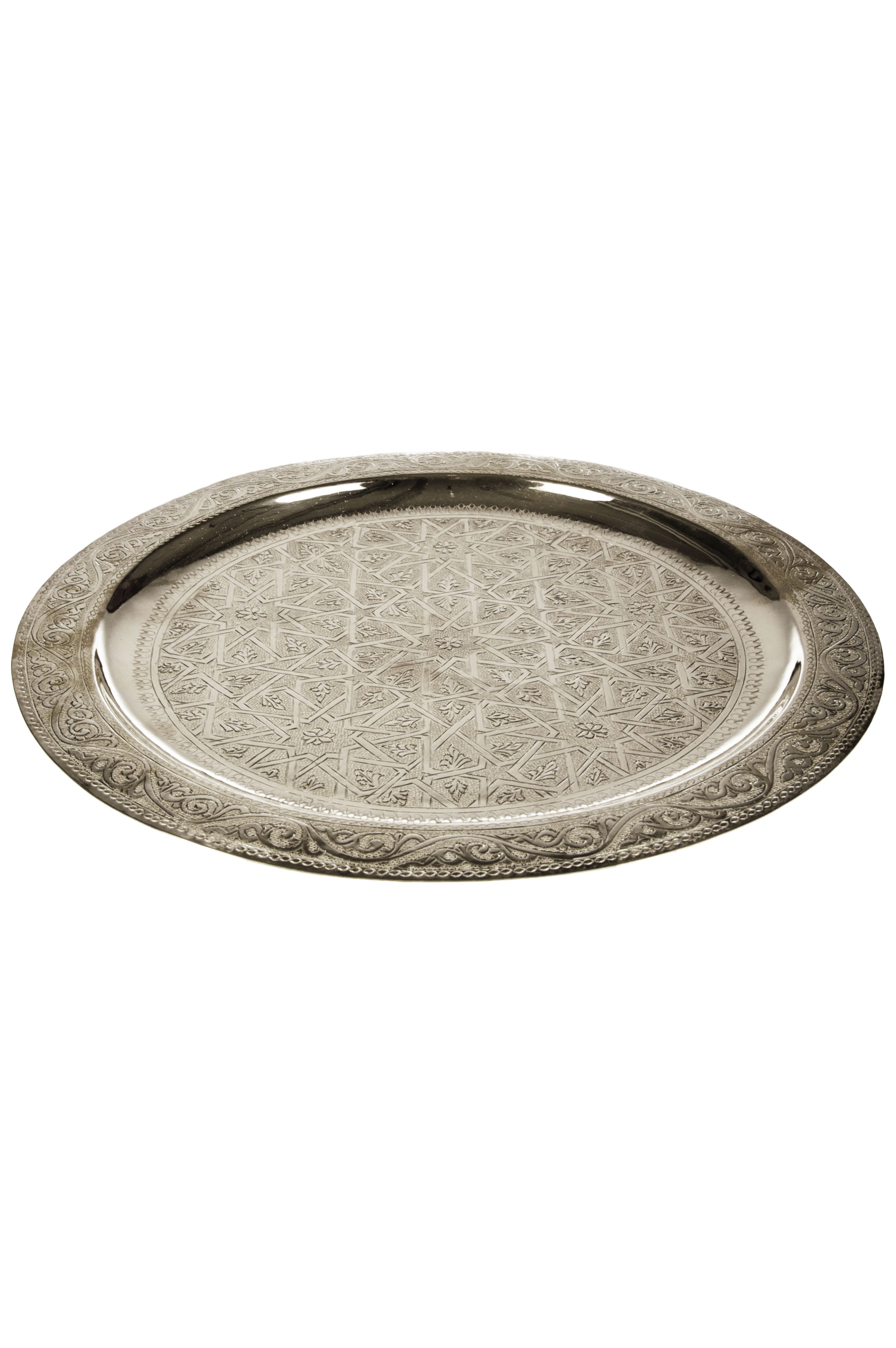 Marrakesch Orient & Mediterran Interior Dekotablett Orientalisches Tablett Mehdia Silberfarben 30cm (1 St), Handarbeit
