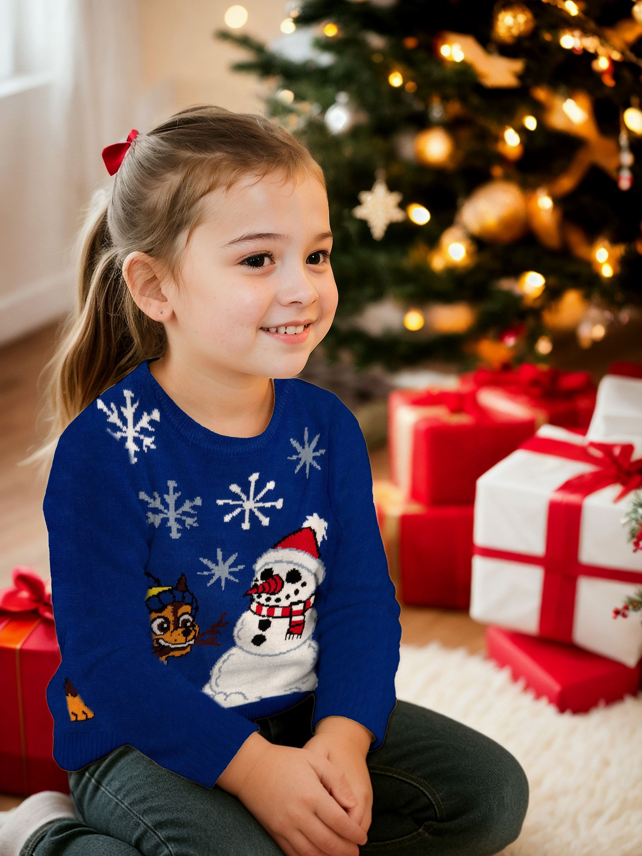 United Labels® Weihnachtspullover Paw Patrol - Chase & Schneemann mit Mütze - Ugly Sweater Winterpulli