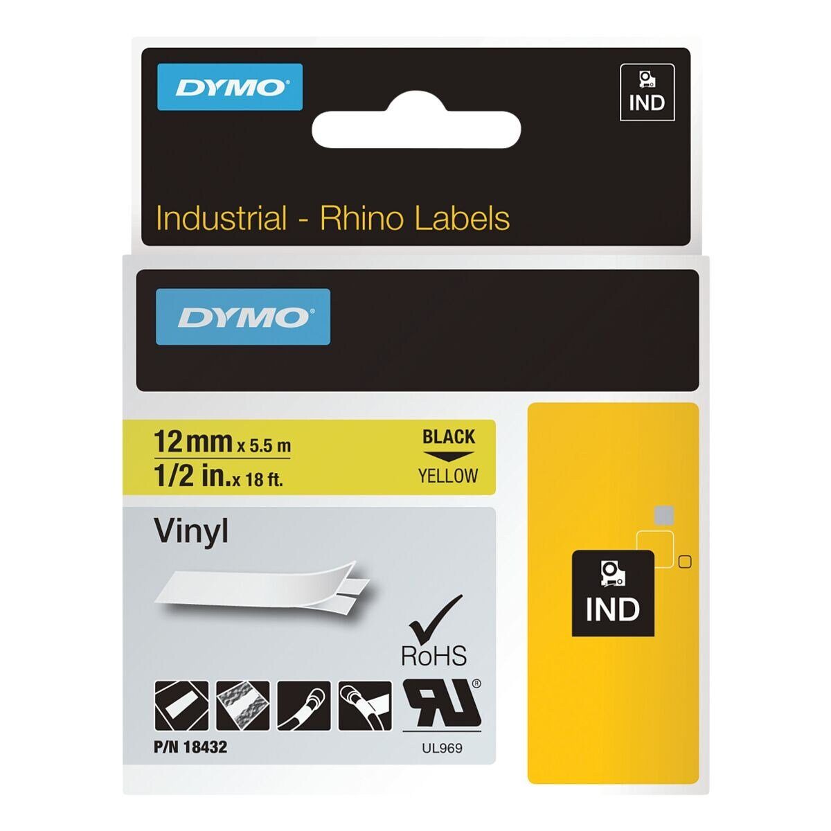 DYMO Beschriftungsband 18432, 18444, 12 mm x 5,5 m, für Rhino-Geräte