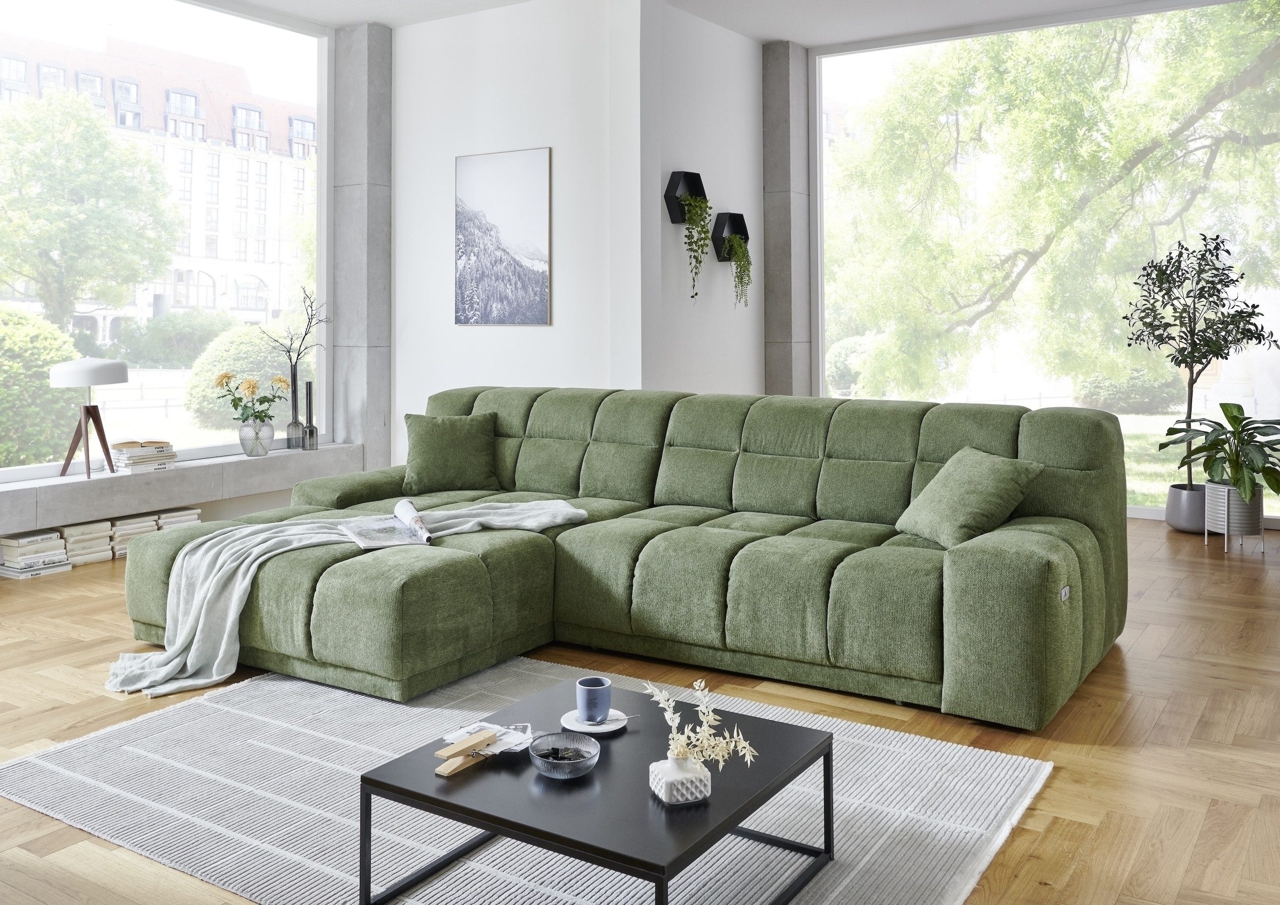 Iwaniccy Polstergarnitur Motor-Sitztiefenverstellung, Aragon 39 grün - 309x82x196cm (BxHxT)