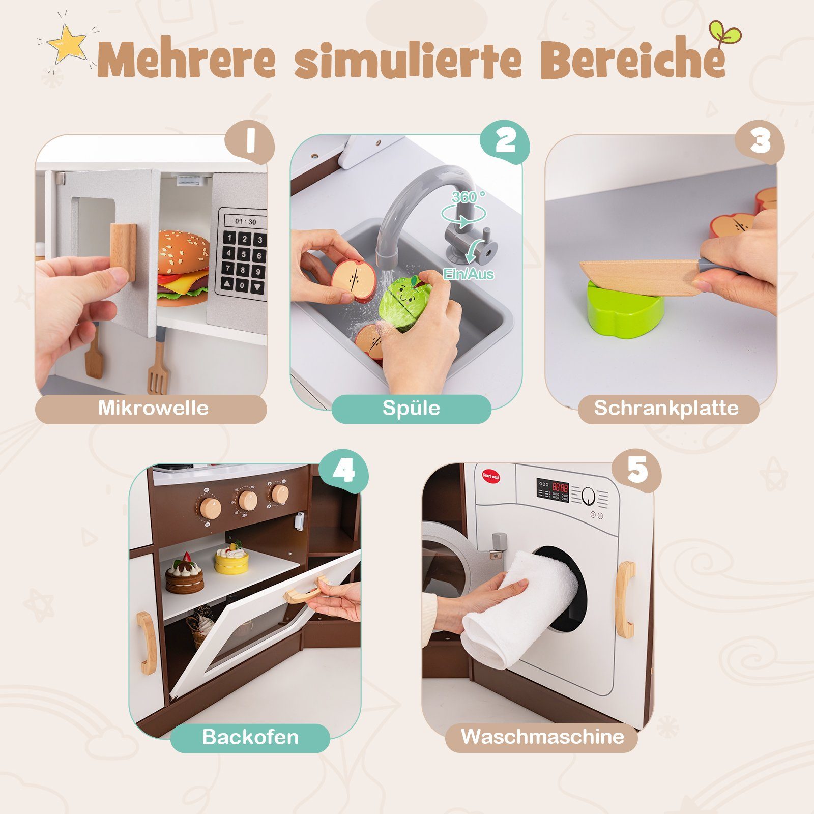 COSTWAY Spielküche Kinderküche Eck, aus Holz, ab 3 Jahren